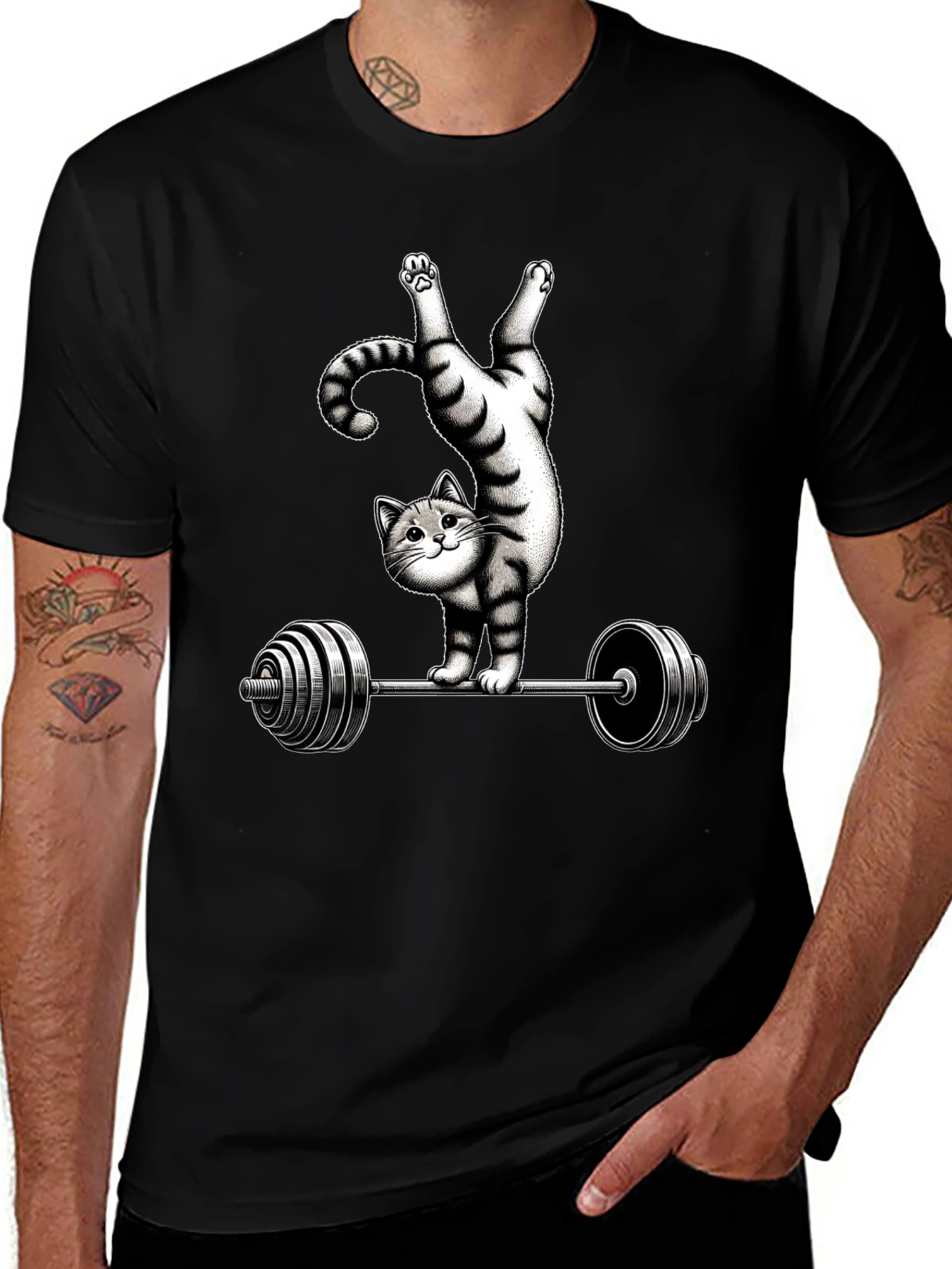 Funny Cat Lifting Barbell T-Shirt