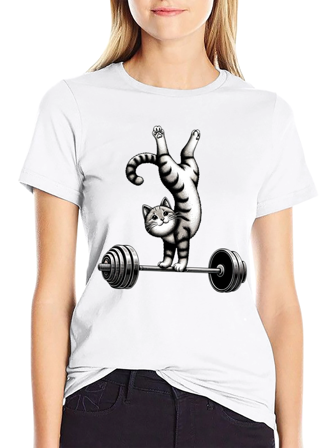 Funny Cat Lifting Barbell T-Shirt