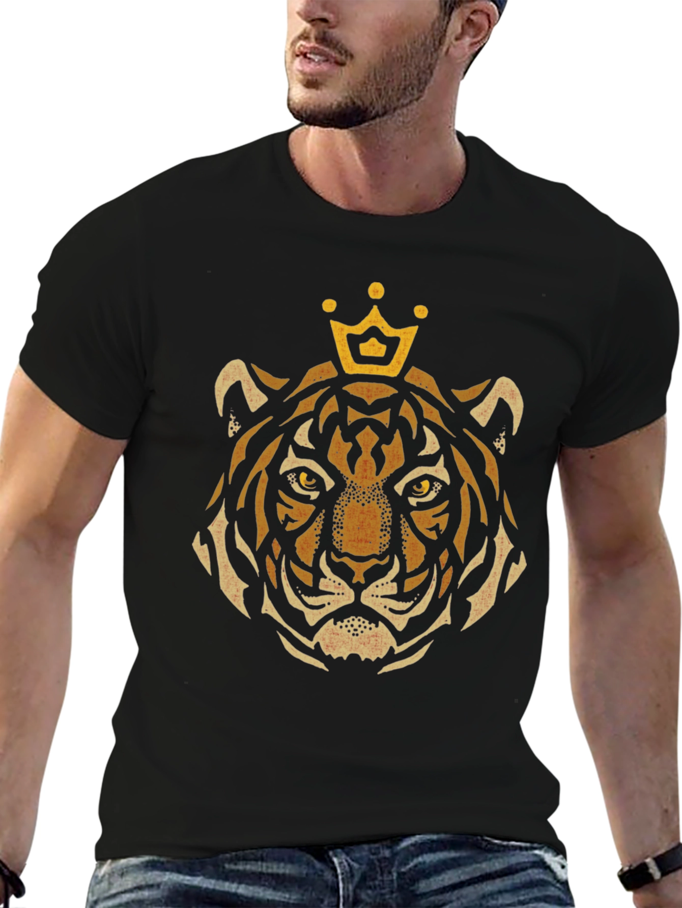 King Tiger Graphic Tee - Black Cotton T-Shirt