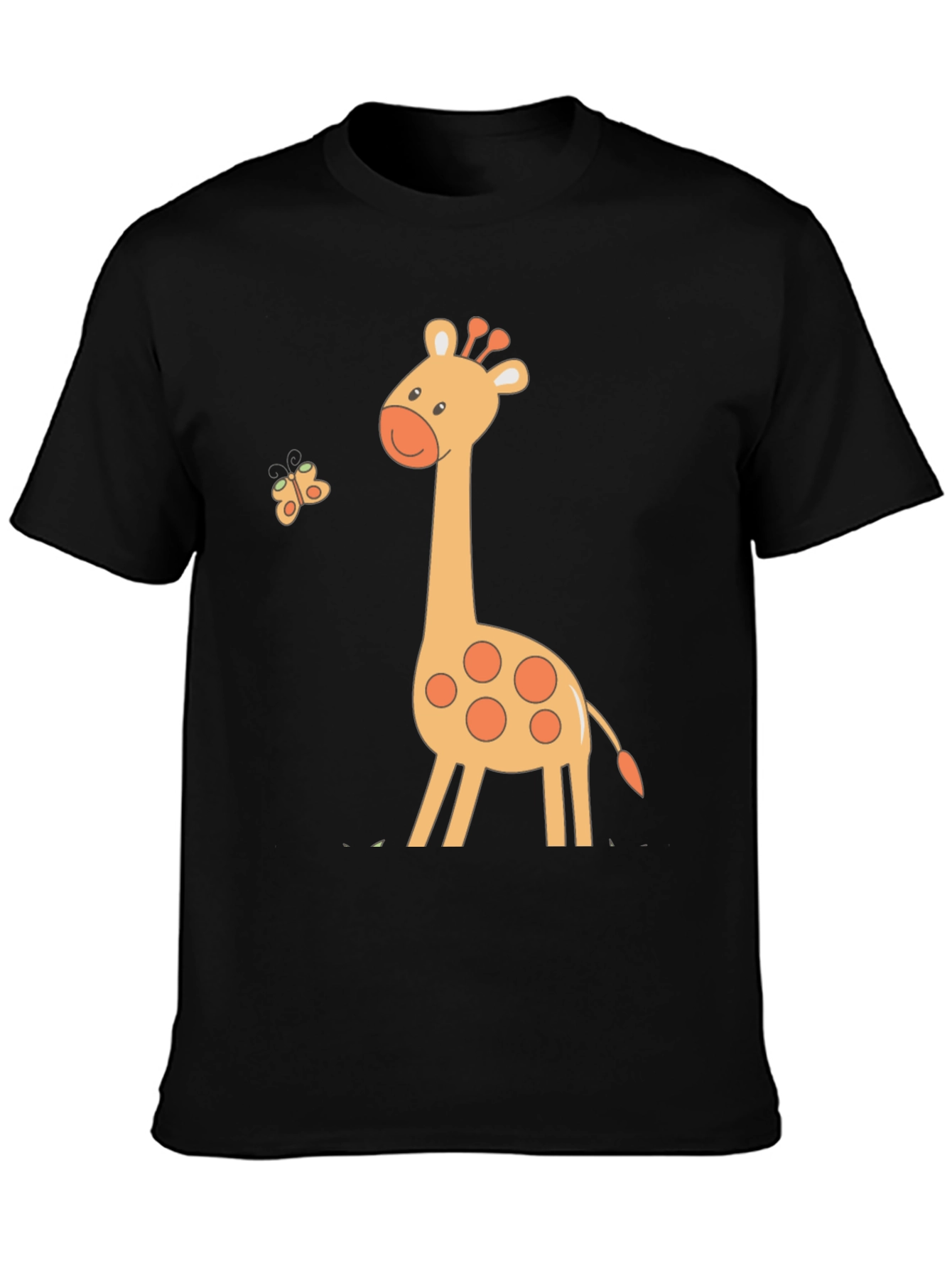 Cute Giraffe & Butterfly Black T-Shirt
