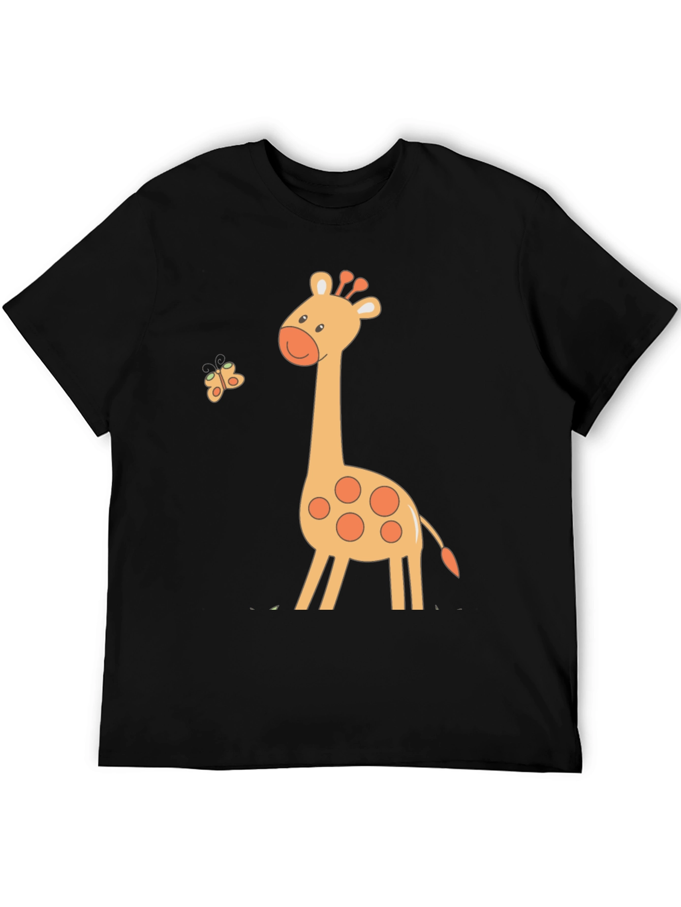 Cute Giraffe & Butterfly Black T-Shirt