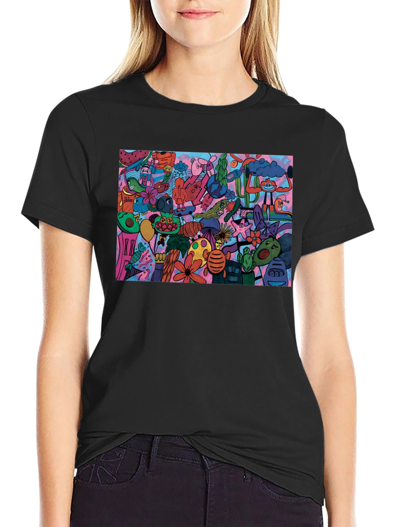 Doodle Art Graphic Print T-Shirt