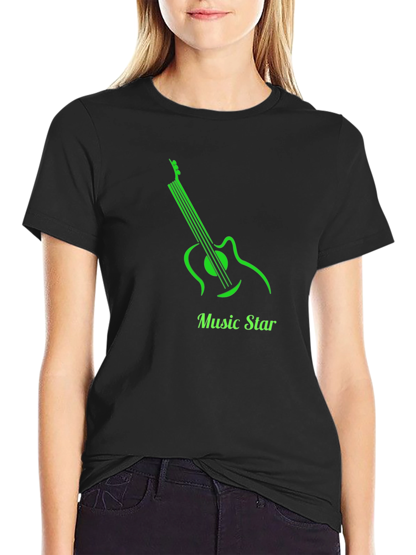 Music Star Graphic Tee - Modern Guitar Design Black