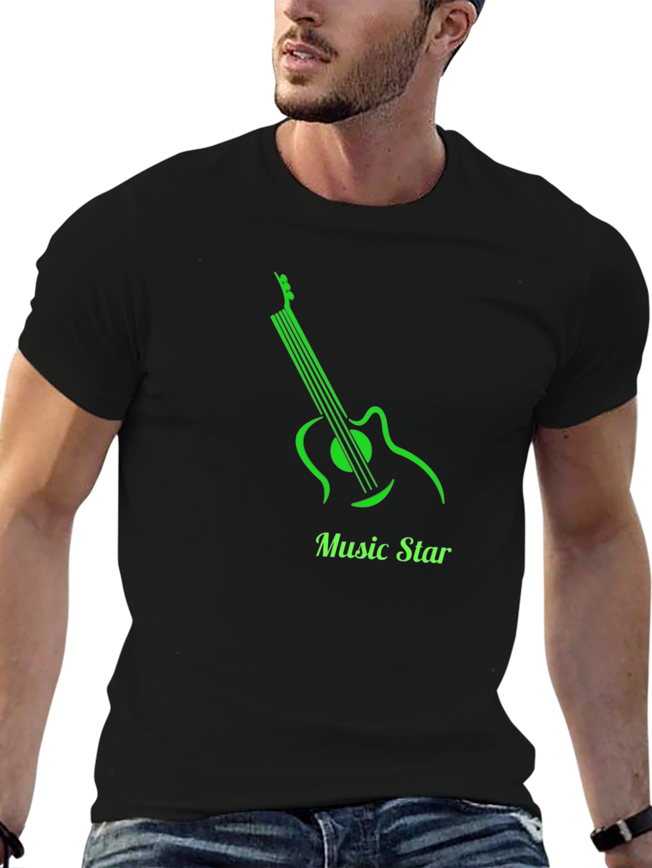 Music Star Graphic Tee - Modern Guitar Design Black