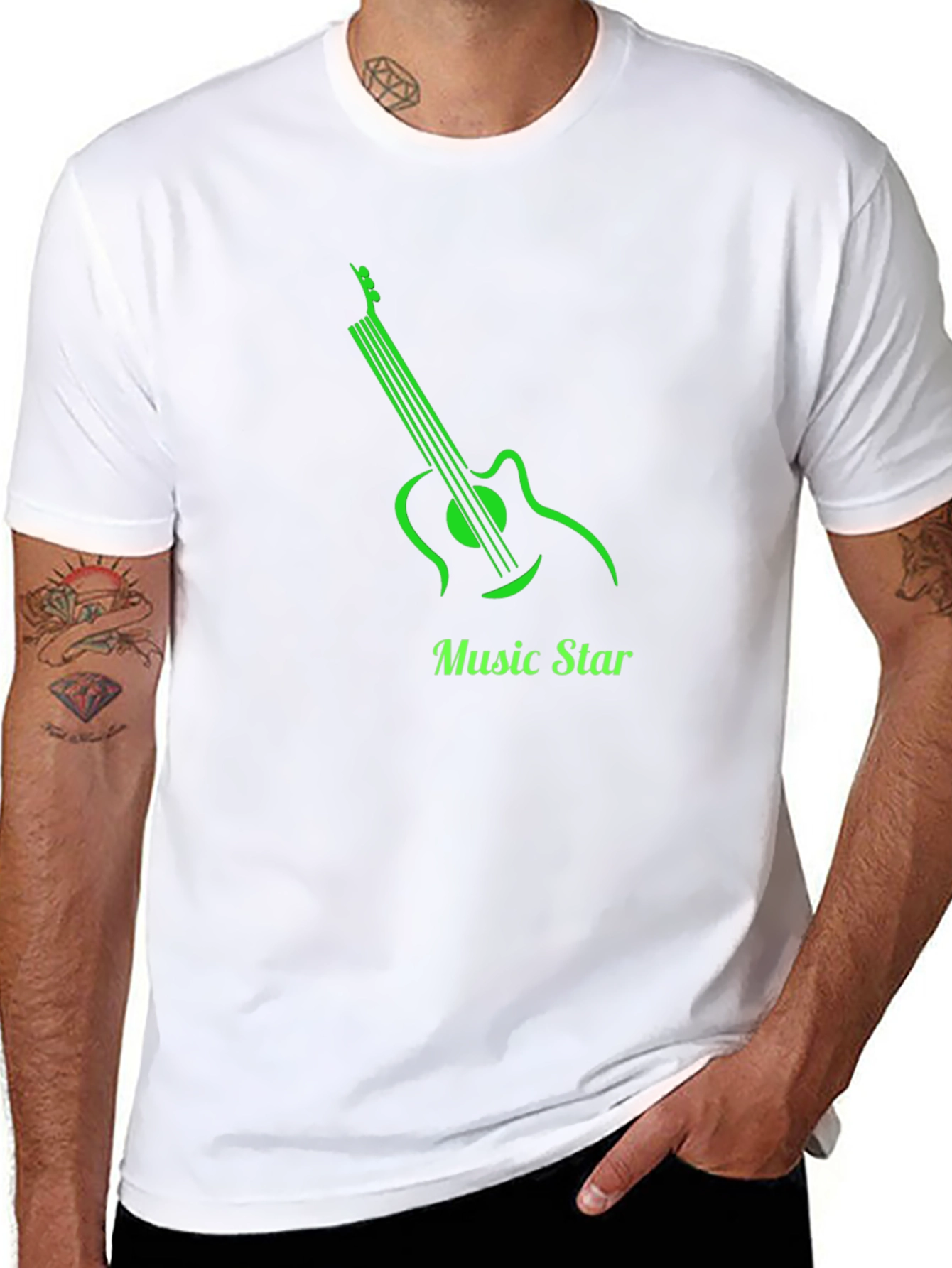 Music Star Graphic Tee - Modern Guitar Design Black
