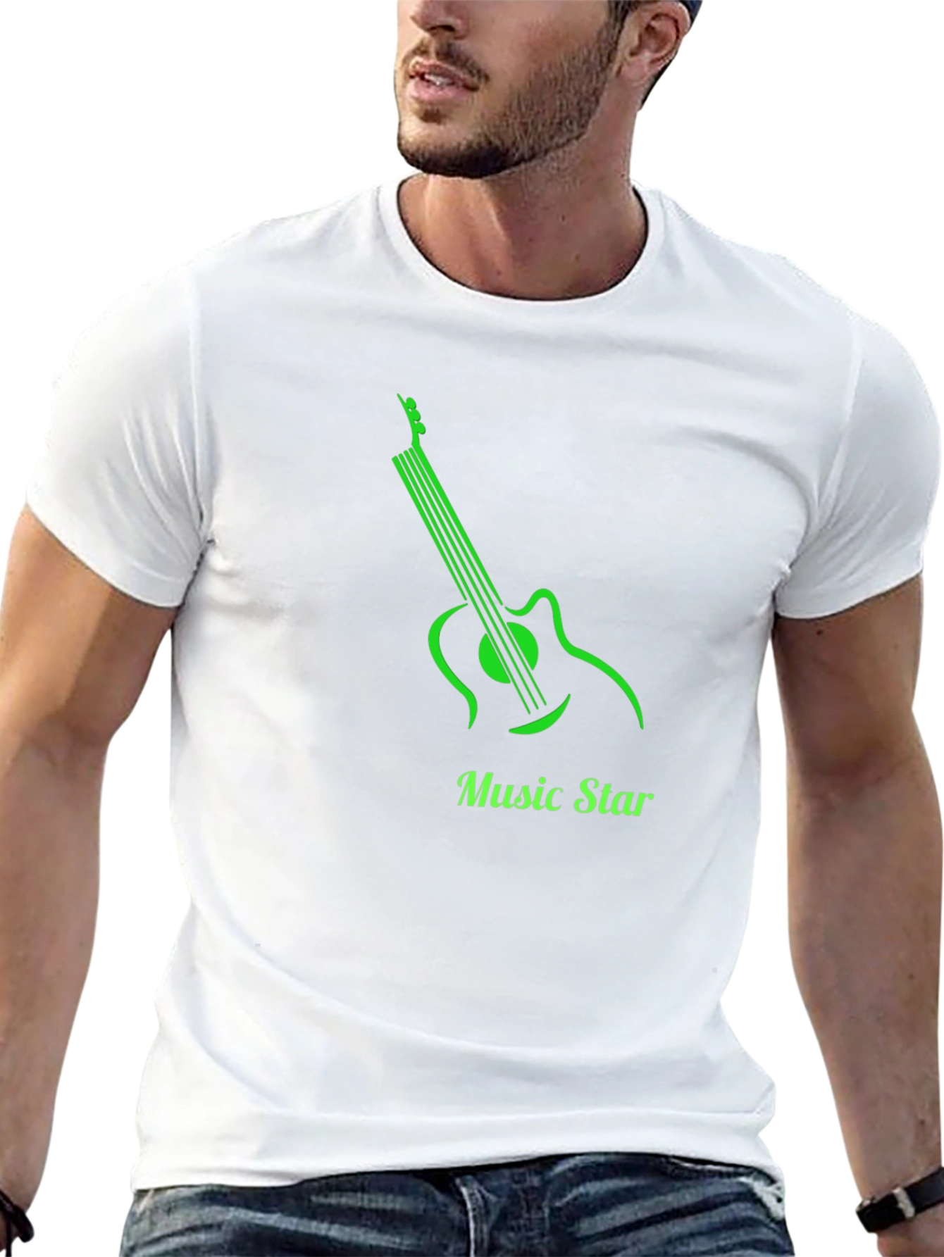 Music Star Graphic Tee - Modern Guitar Design Black