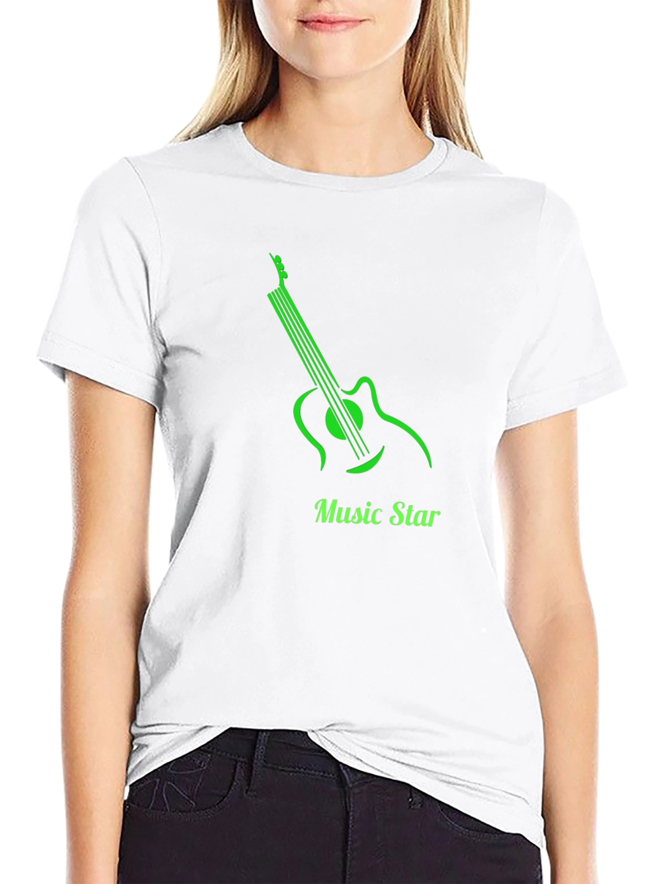 Music Star Graphic Tee - Modern Guitar Design Black