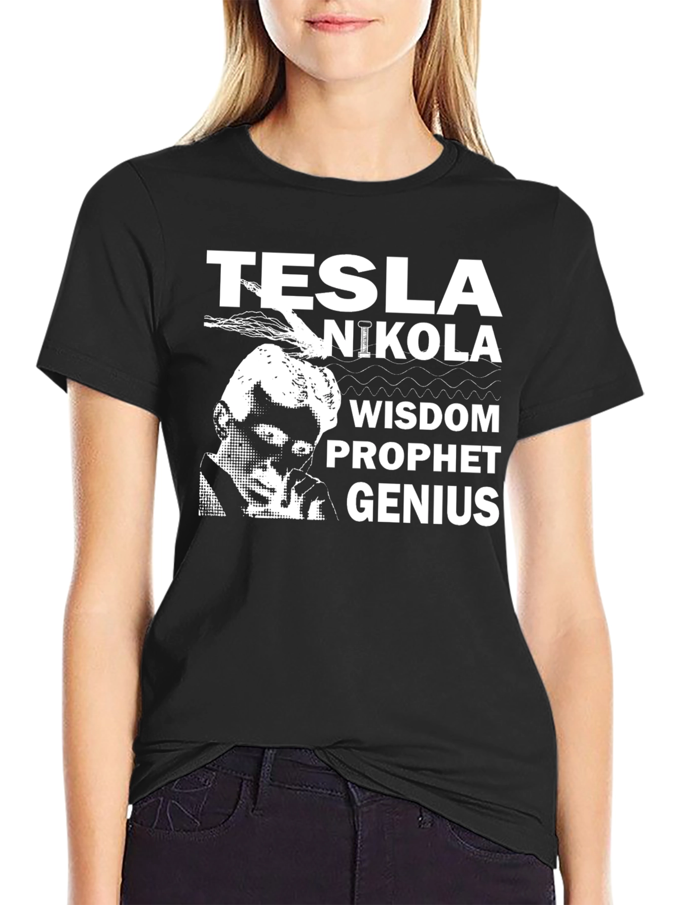 Tesla Nikola Wisdom Prophet Genius Black T-Shirt