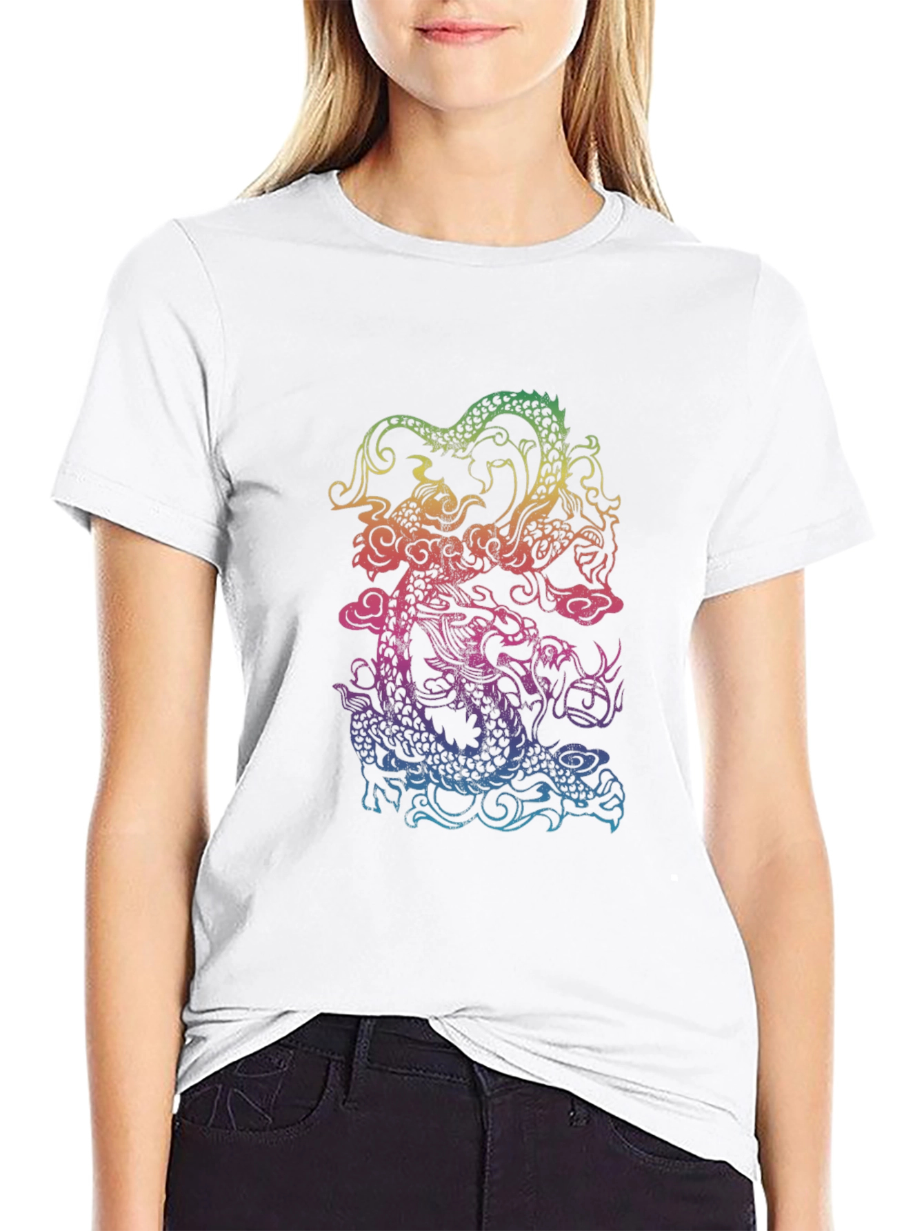 Rainbow Dragon Graphic Black T-Shirt