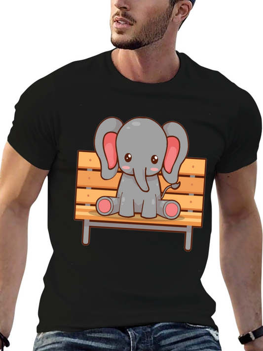 Cute Elephant on Bench Graphic Tee - Soft Cotton Comfort