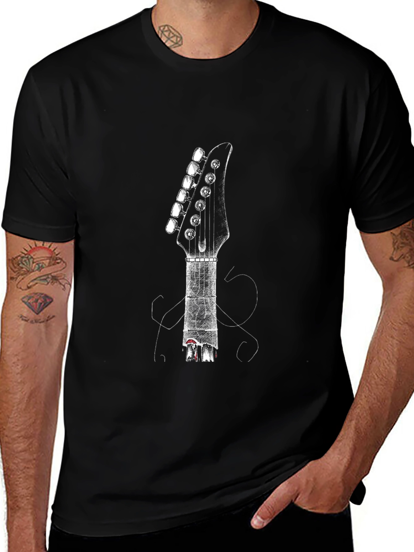 Guitar Head Graphic Tee - Black Casual Shirt