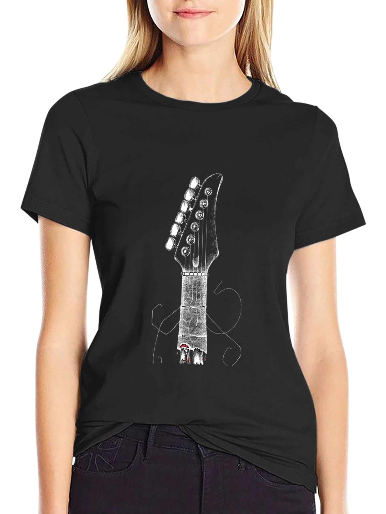 Guitar Head Graphic Tee - Black Casual Shirt