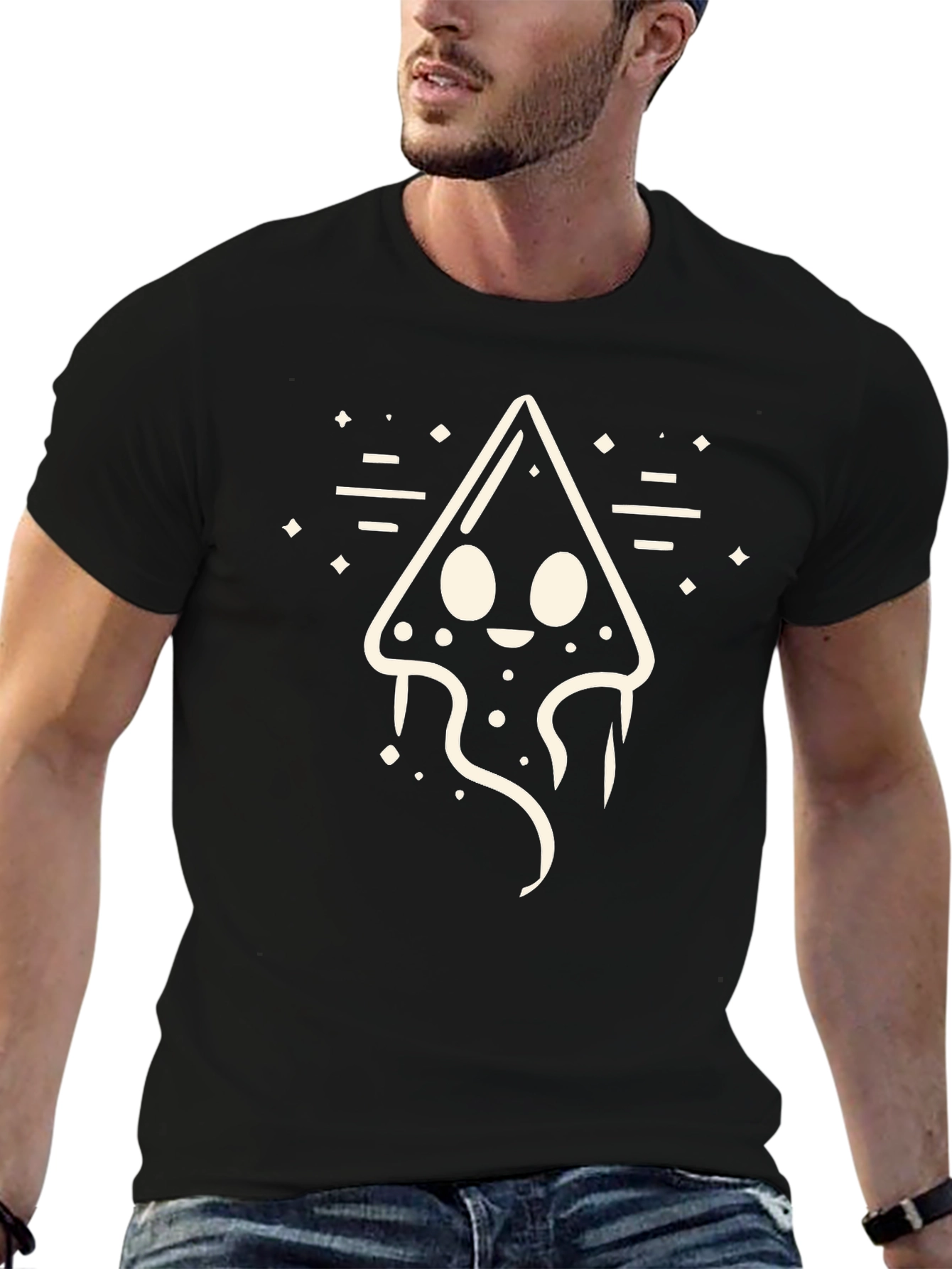 Cute Squid Graphic Tee - Black Cotton T-Shirt