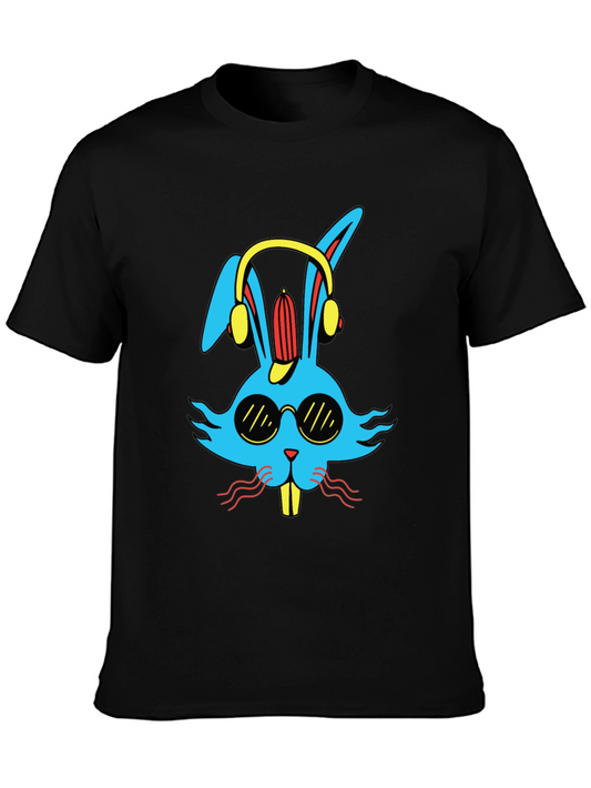 Cool Bunny Graphic Tee - Black Cotton Blend