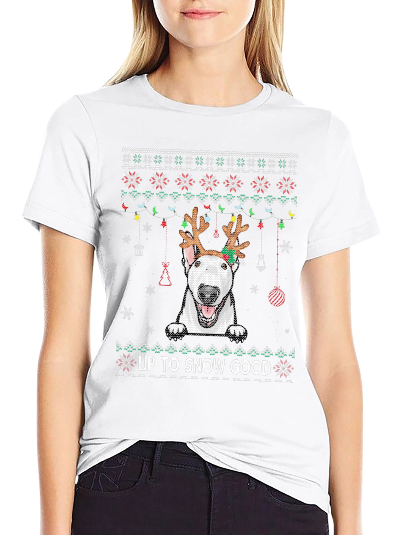 Up to Snow Good Bull Terrier Christmas T-Shirt