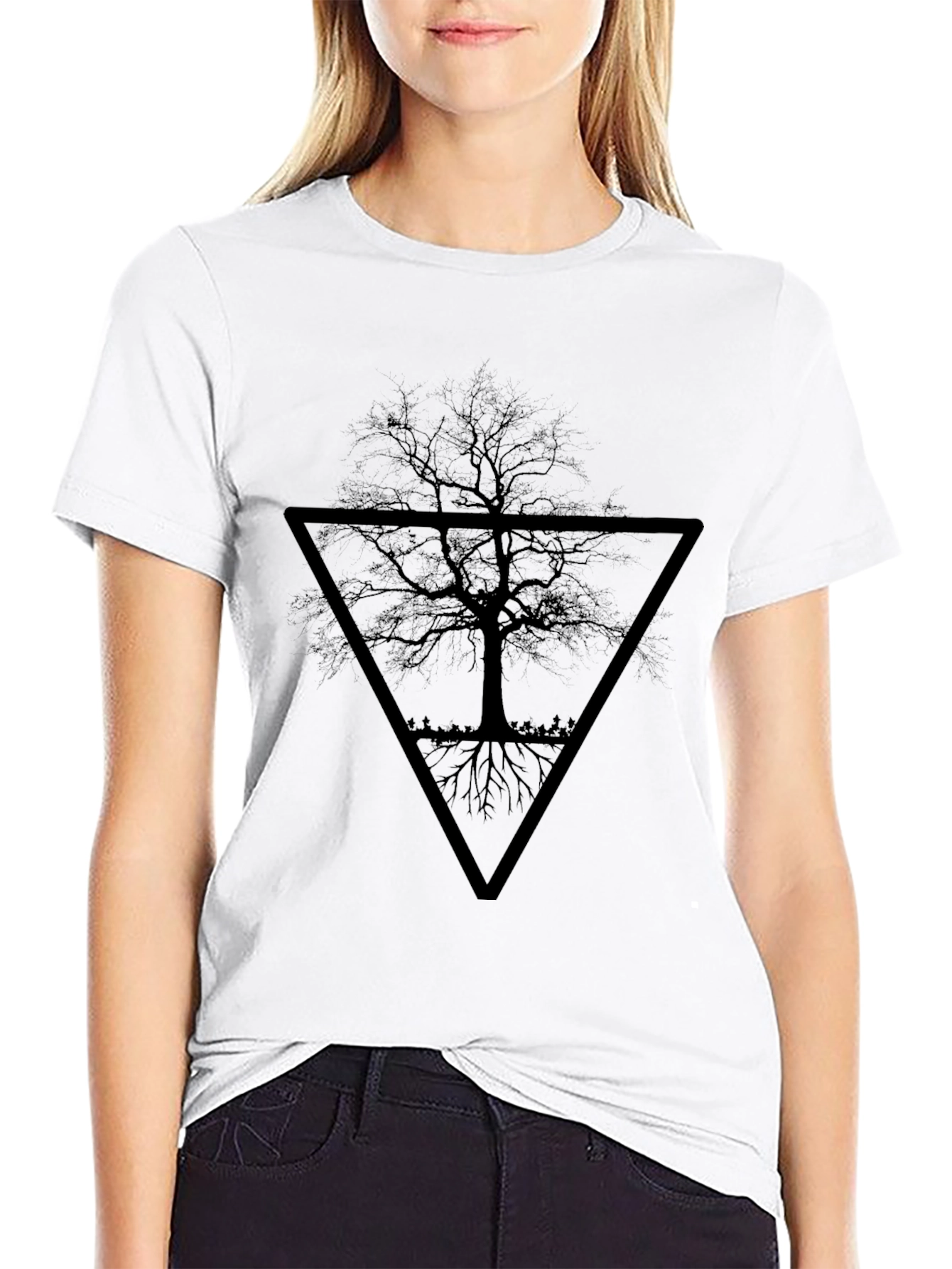 Black Tree Triangle Graphic Tee - Modern Style