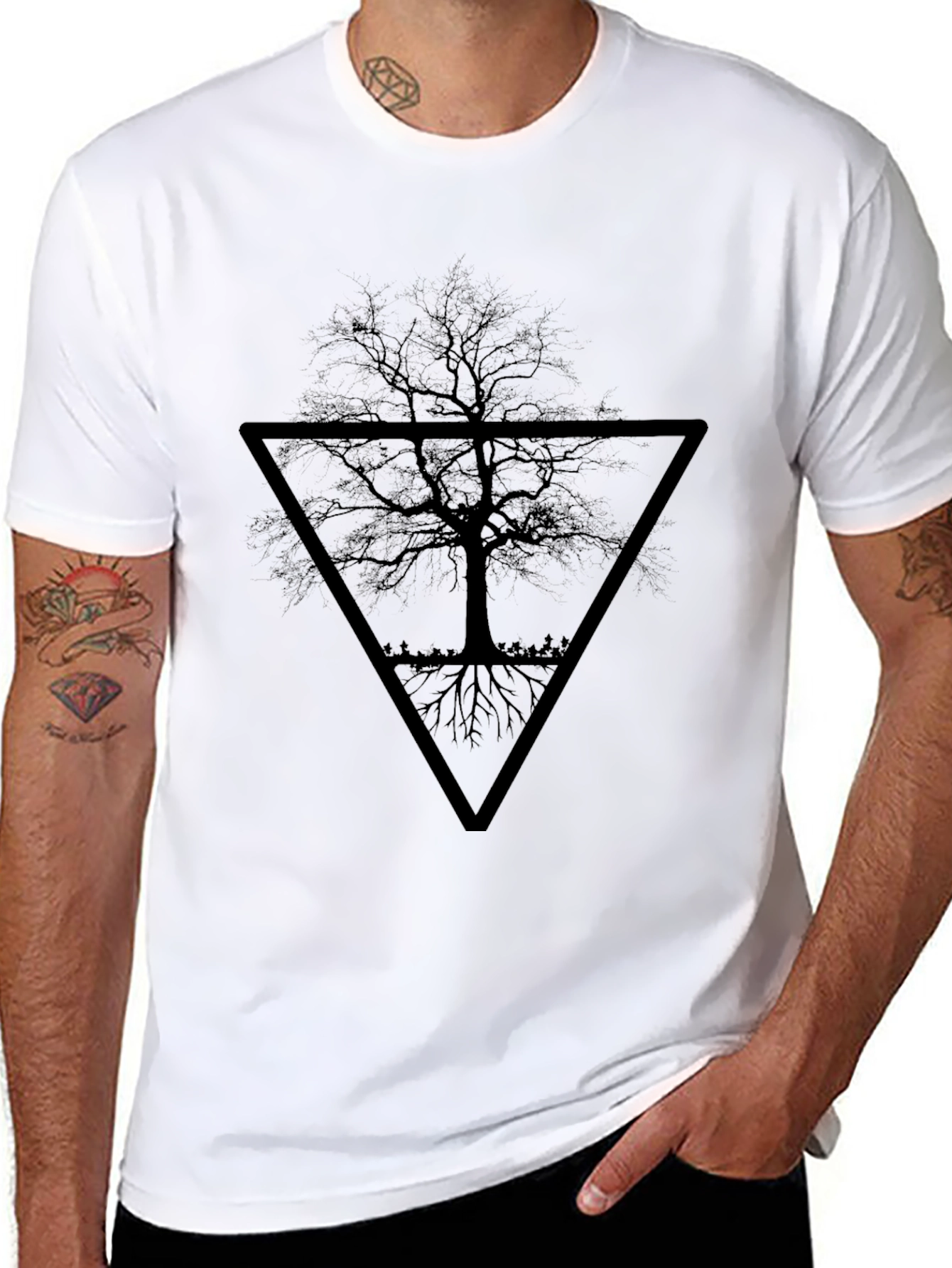 Black Tree Triangle Graphic Tee - Modern Style