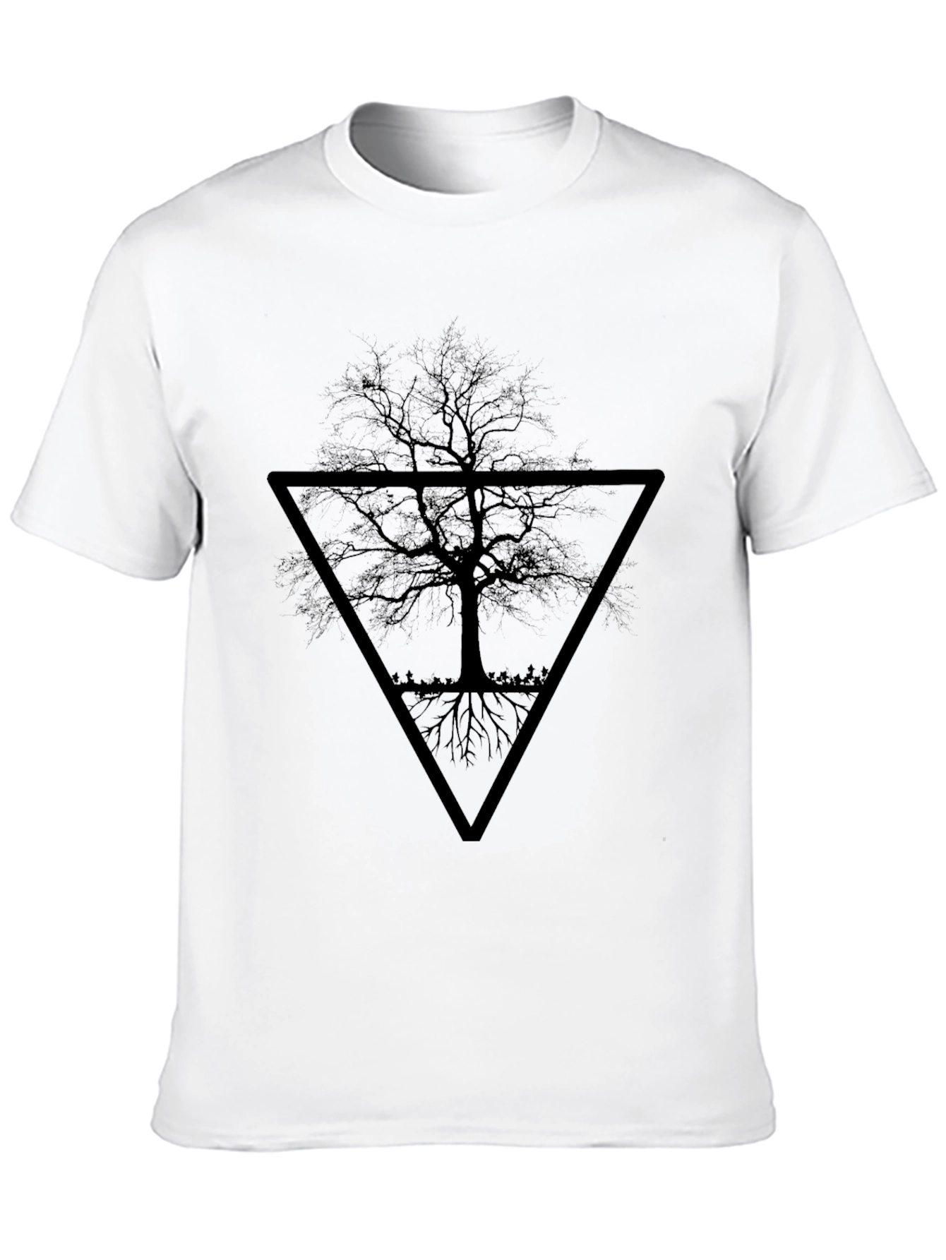 Black Tree Triangle Graphic Tee - Modern Style