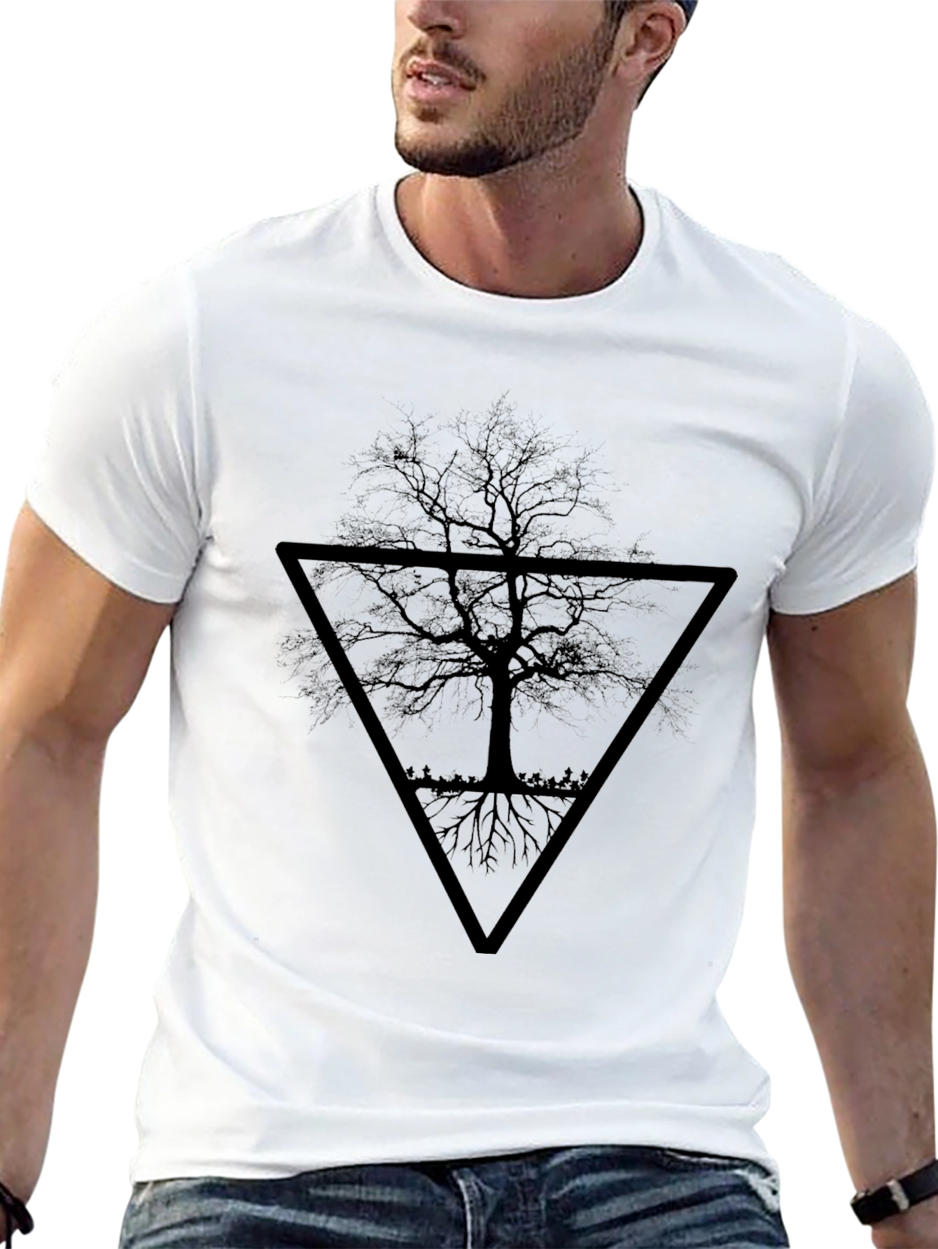 Black Tree Triangle Graphic Tee - Modern Style