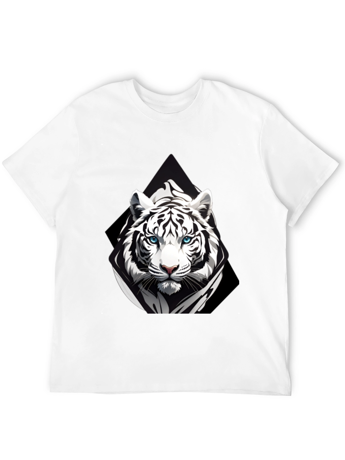 Black T-Shirt with White Tiger Graphic Print