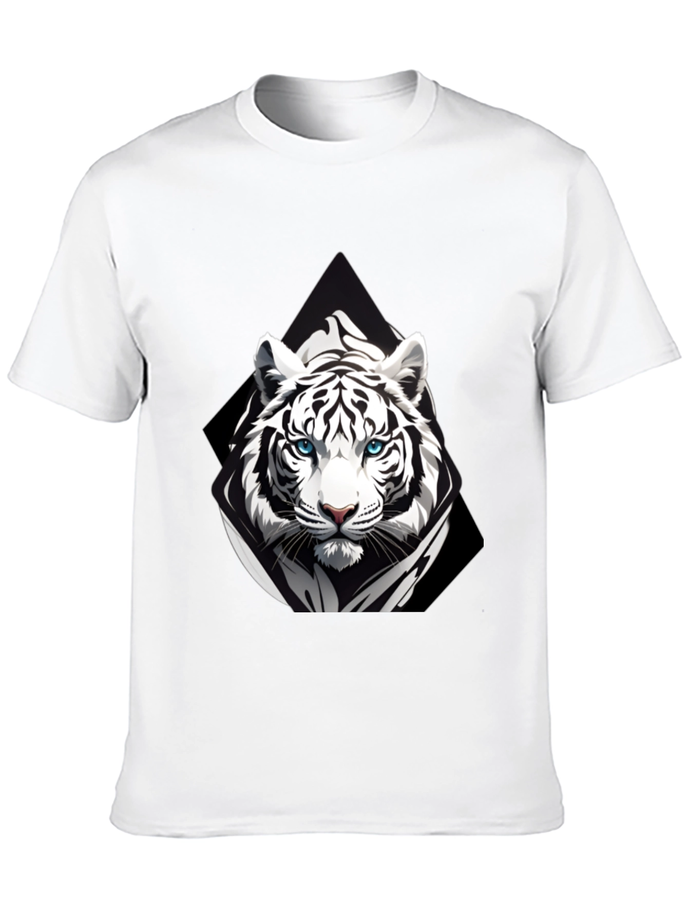 Black T-Shirt with White Tiger Graphic Print