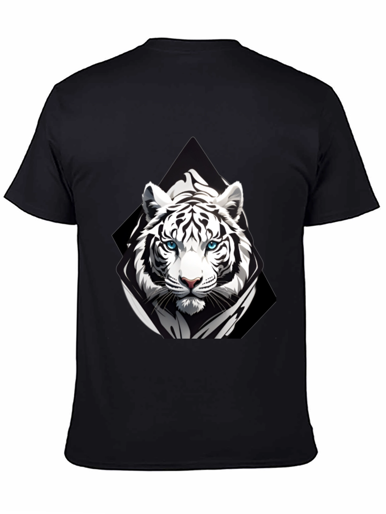Black T-Shirt with White Tiger Graphic Print