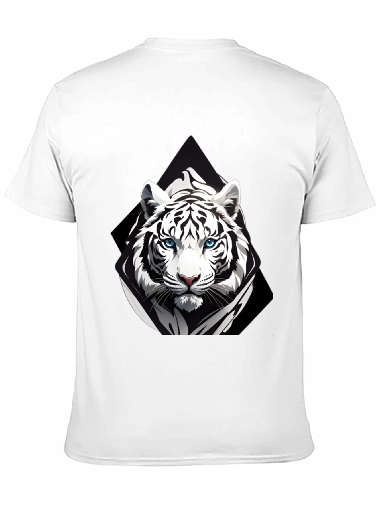 Black T-Shirt with White Tiger Graphic Print
