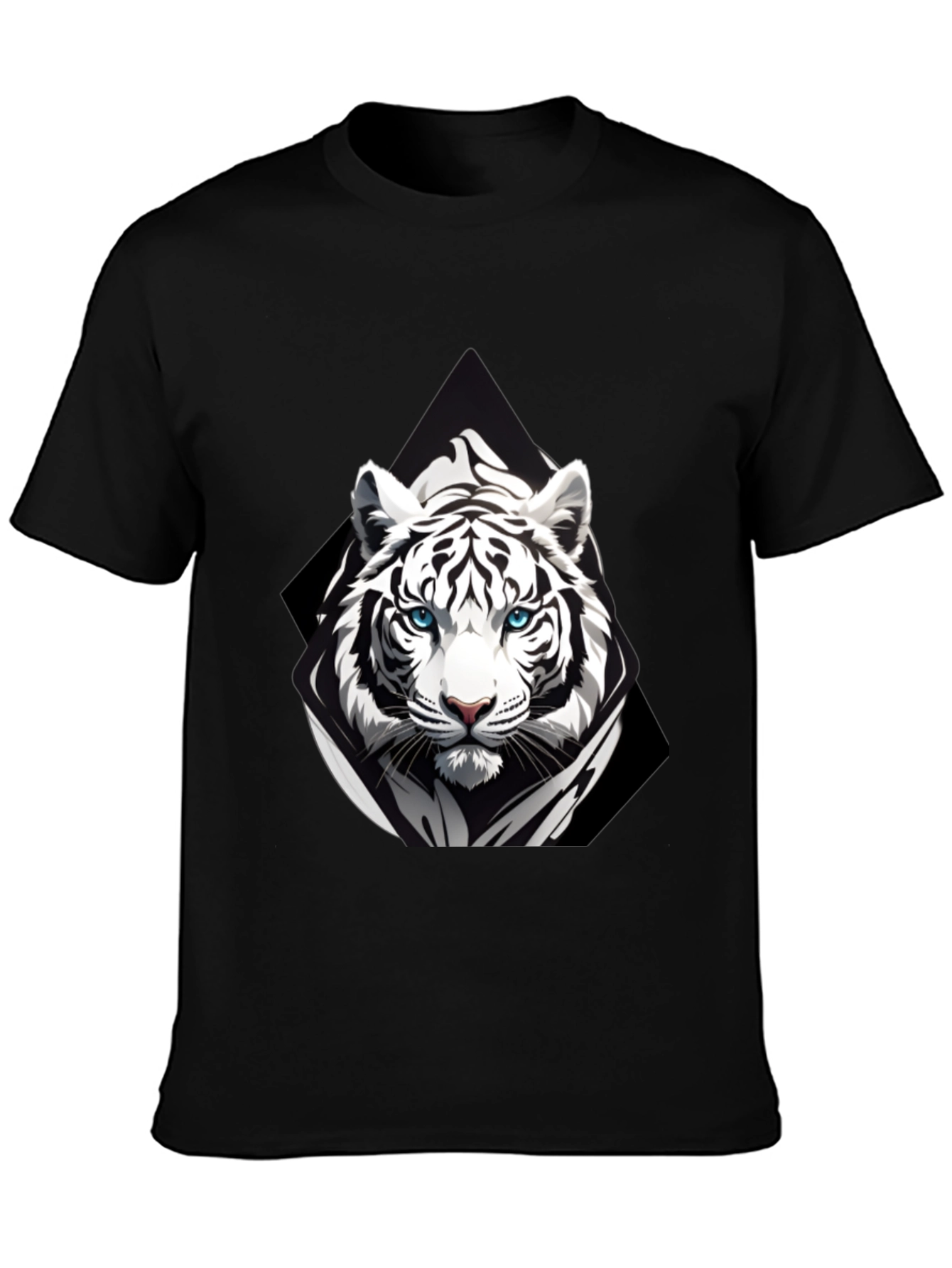 Black T-Shirt with White Tiger Graphic Print