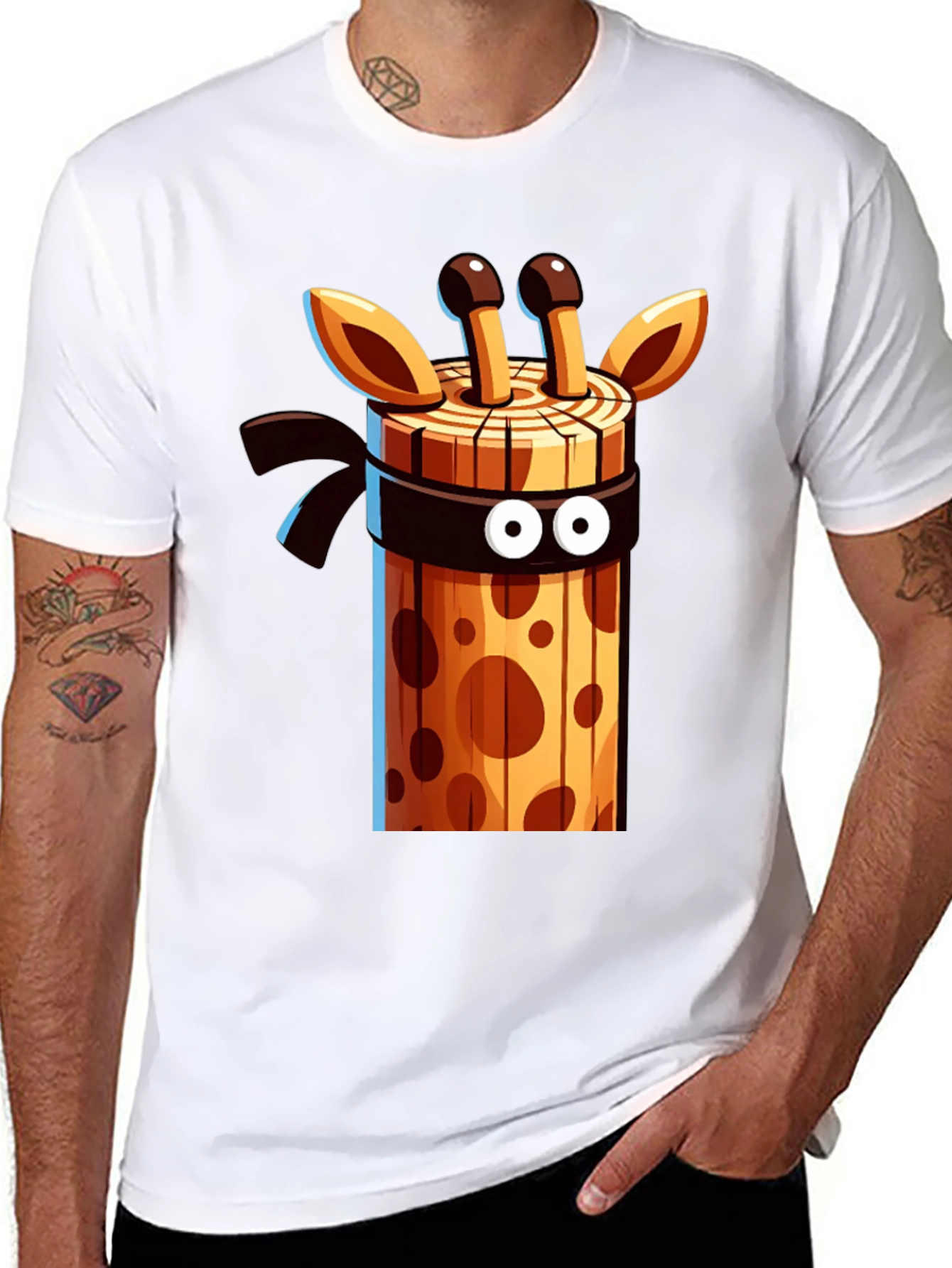 Ninja Giraffe Wooden Style Graphic Tee
