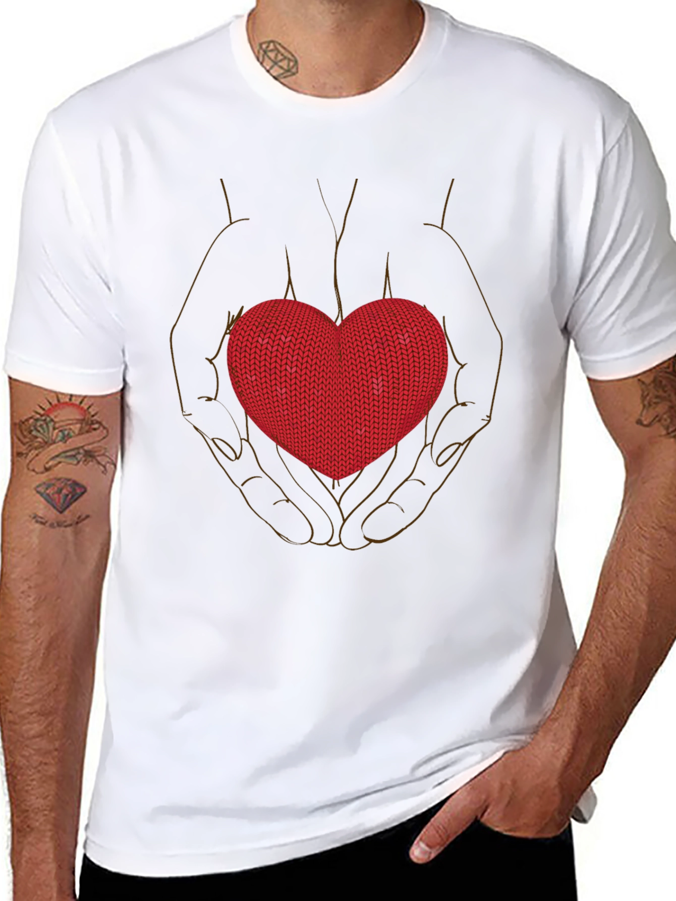 Heart in Hands Graphic Tee - Black Crew Neck