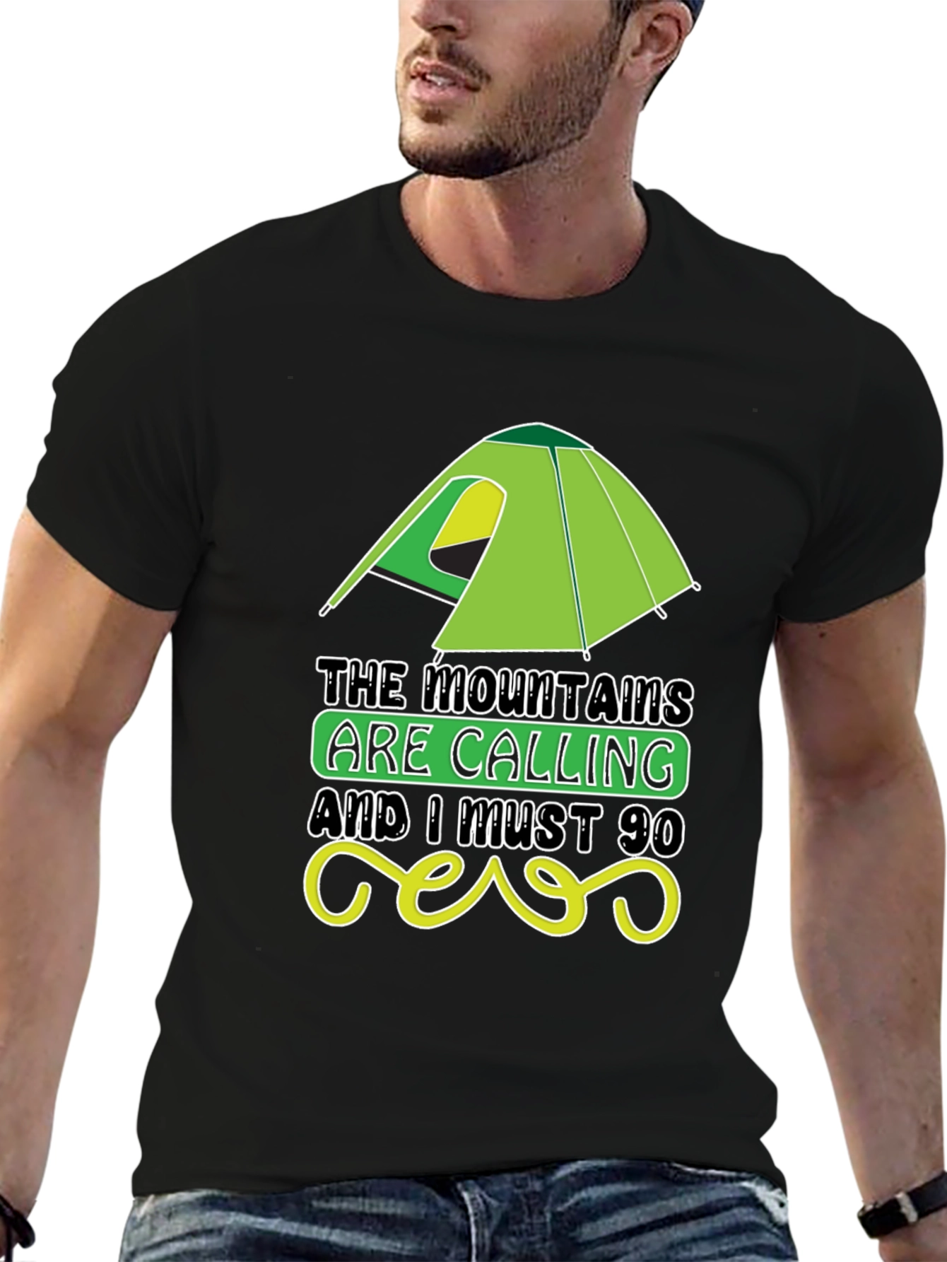 Mountains Are Calling Black Graphic Tee