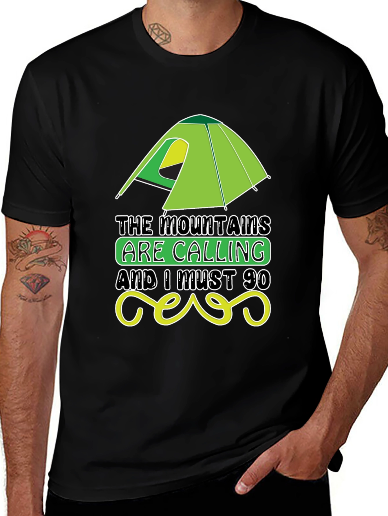 Mountains Are Calling Black Graphic Tee