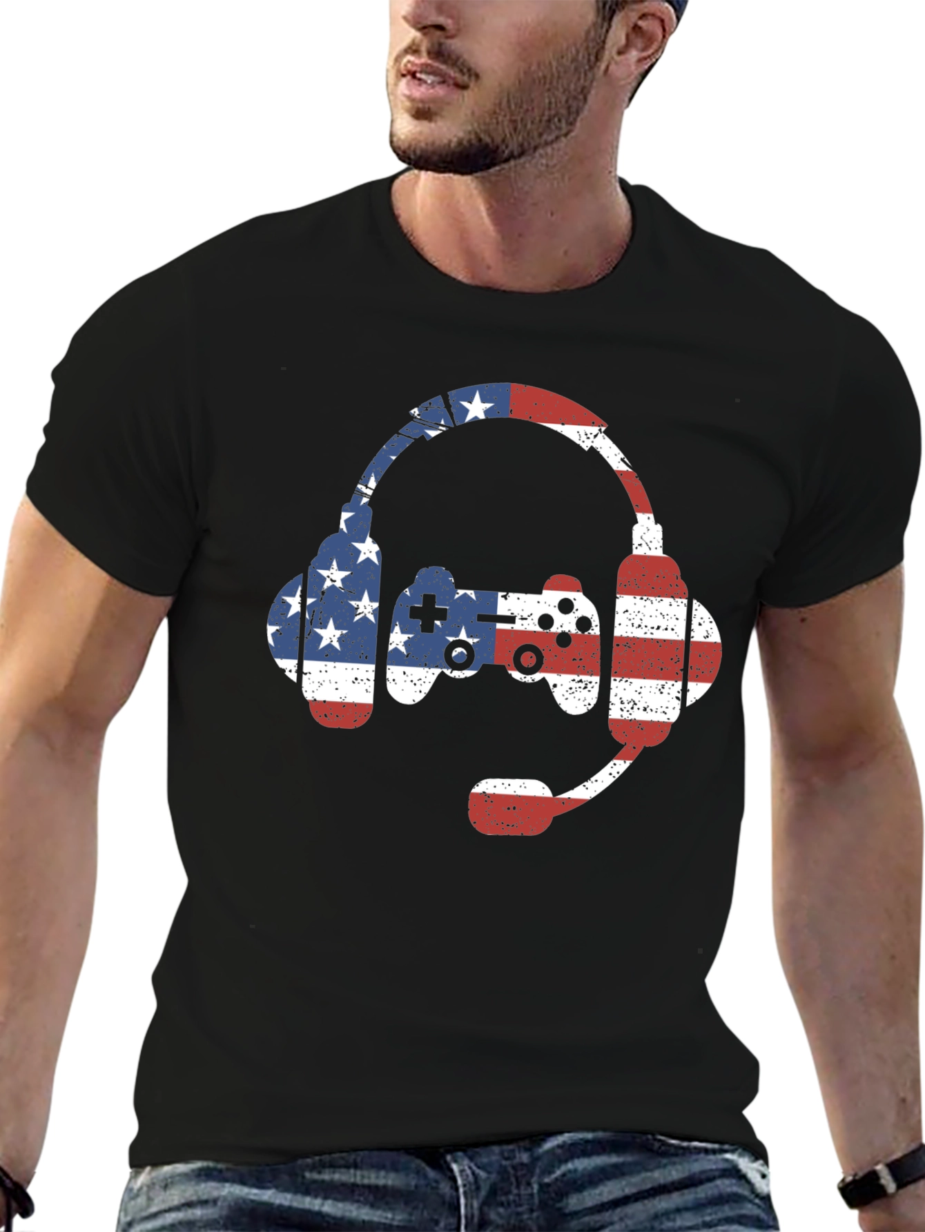 American Flag Gamer T-Shirt - Patriotic Gaming Tee