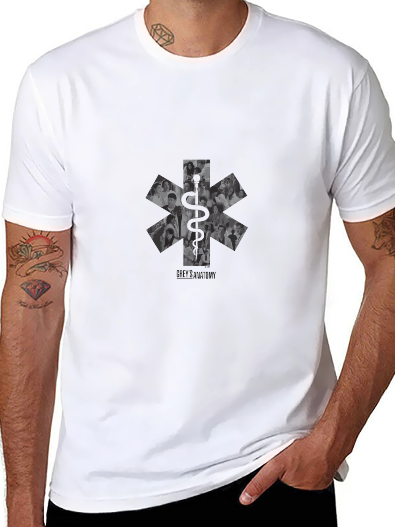 Greys Anatomy Black T-Shirt with Caduceus Graphic