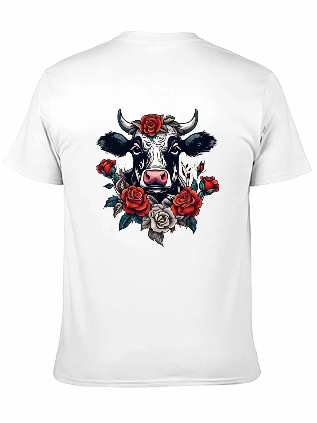 Floral Cow Graphic Tee - Black Cotton T-Shirt