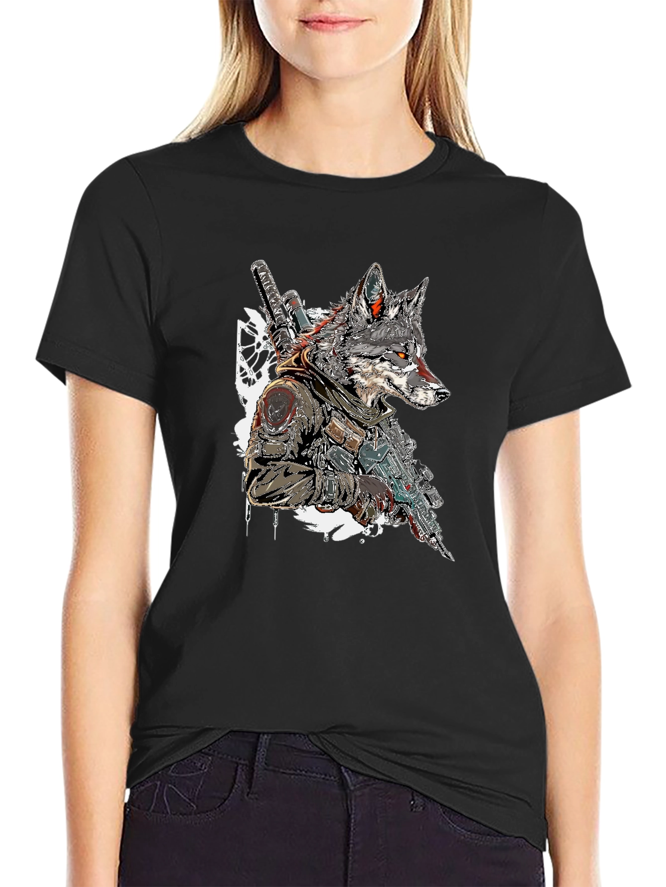 Wolf Warrior Graphic Tee - Black Cotton T-Shirt