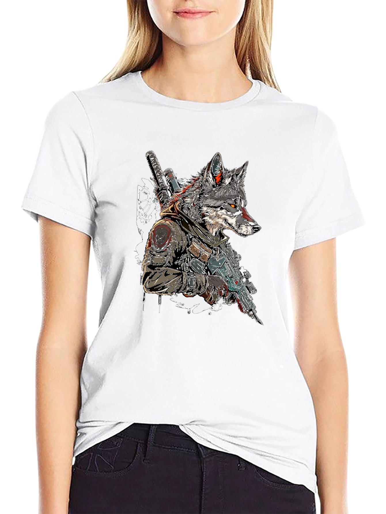 Wolf Warrior Graphic Tee - Black Cotton T-Shirt