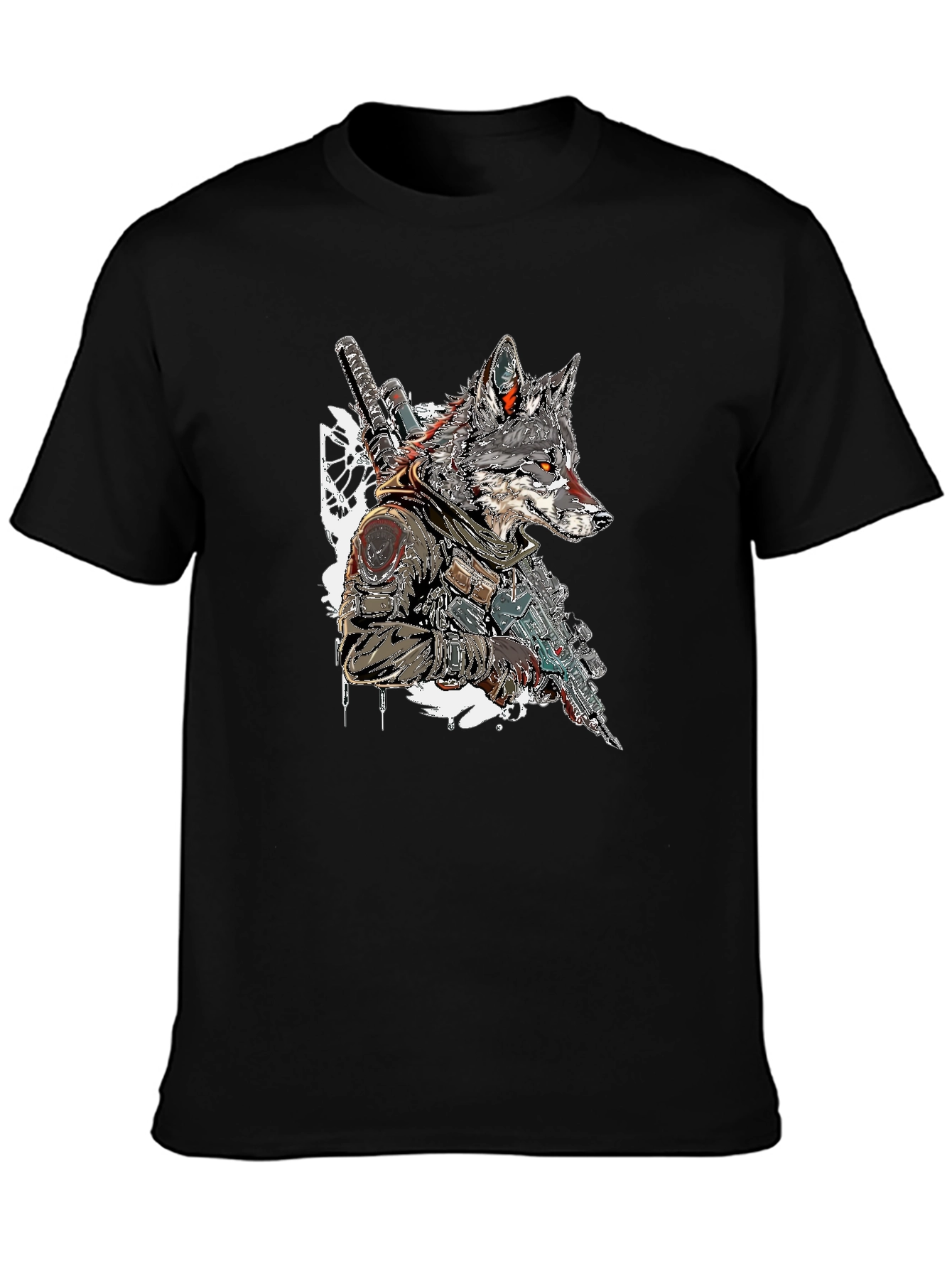 Wolf Warrior Graphic Tee - Black Cotton T-Shirt
