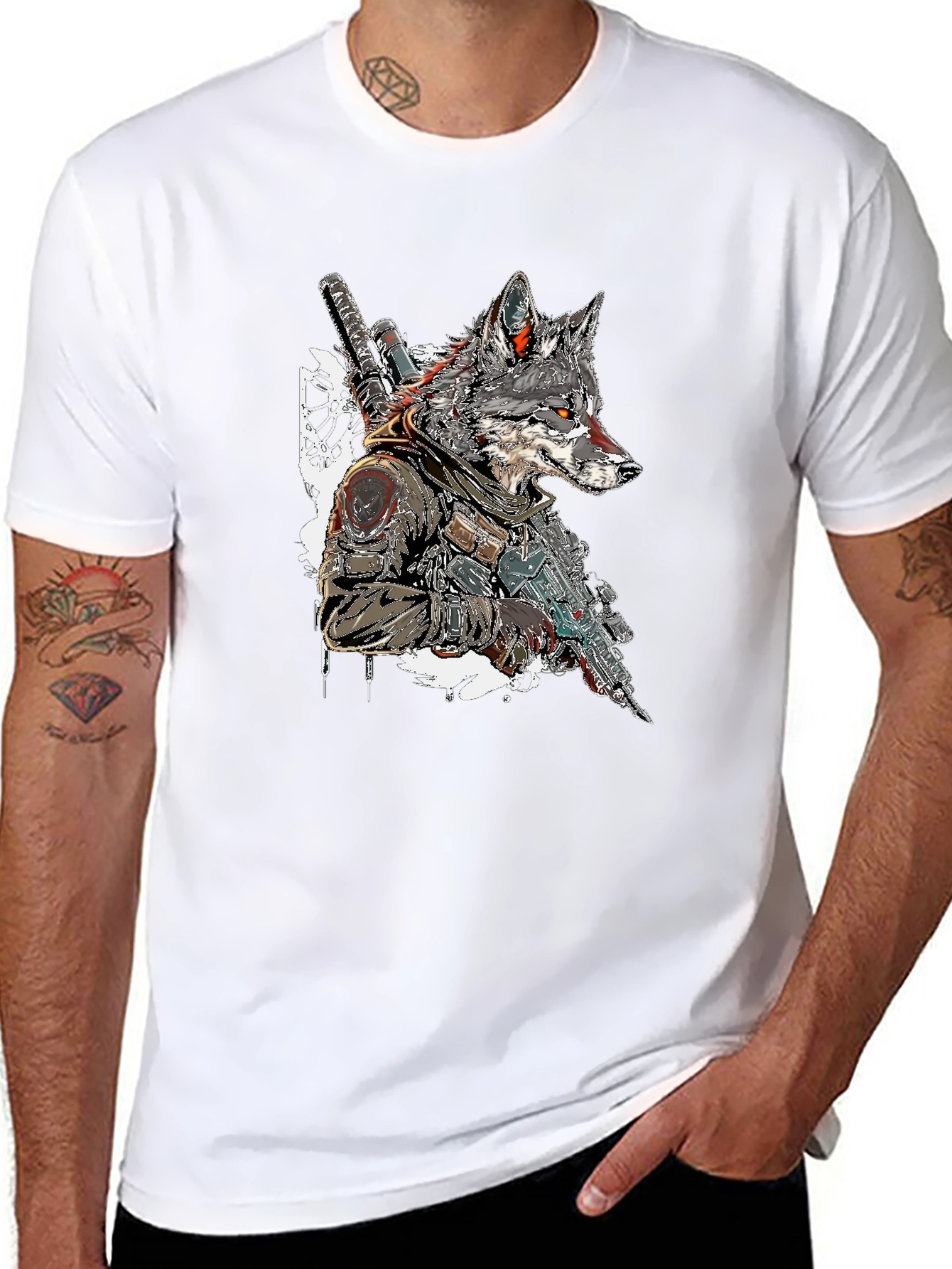 Wolf Warrior Graphic Tee - Black Cotton T-Shirt