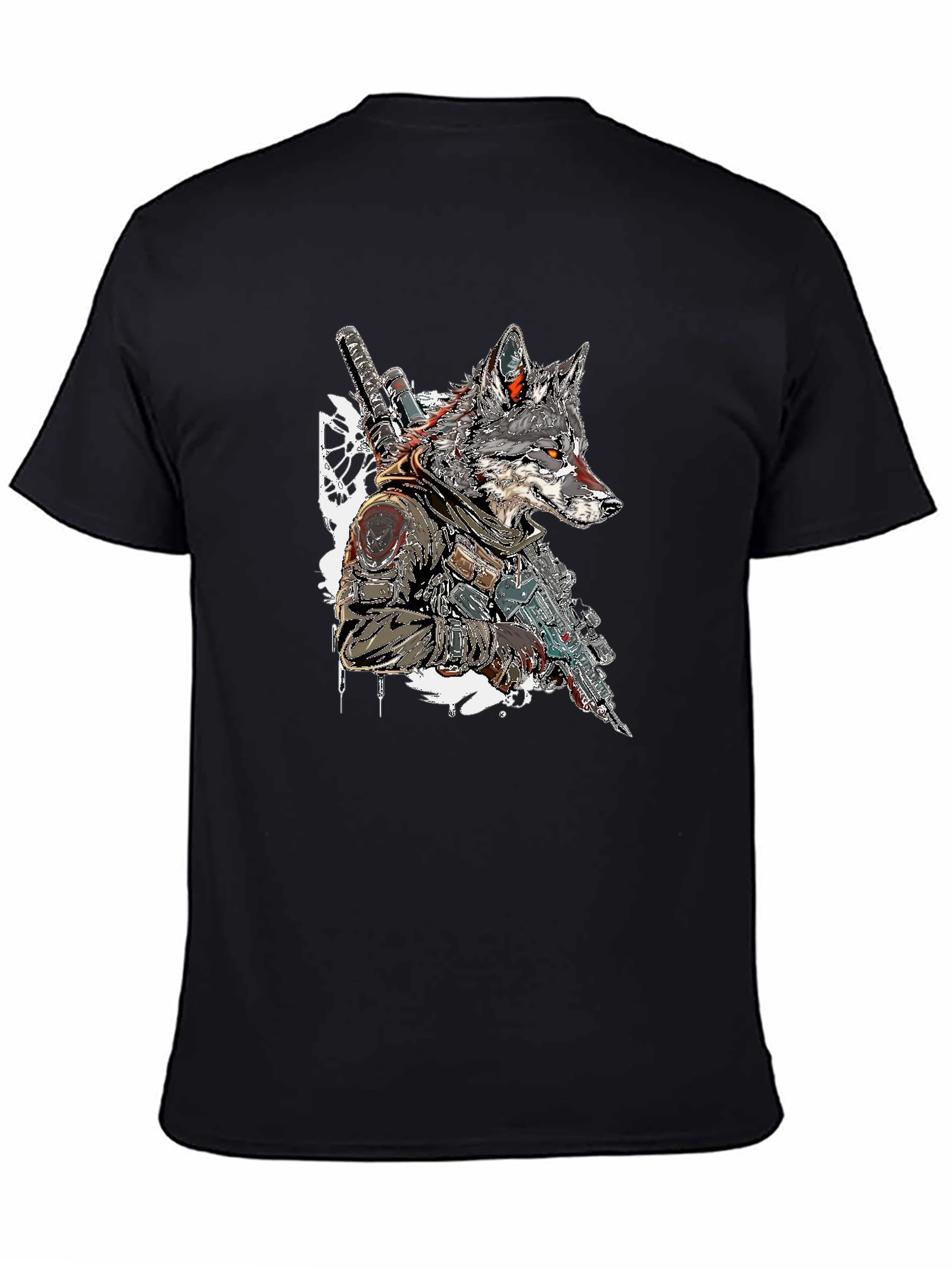 Wolf Warrior Graphic Tee - Black Cotton T-Shirt
