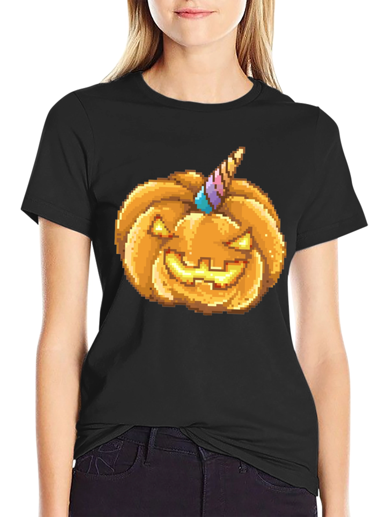 Pumpkin Unicorn Pixel Art Halloween Tee