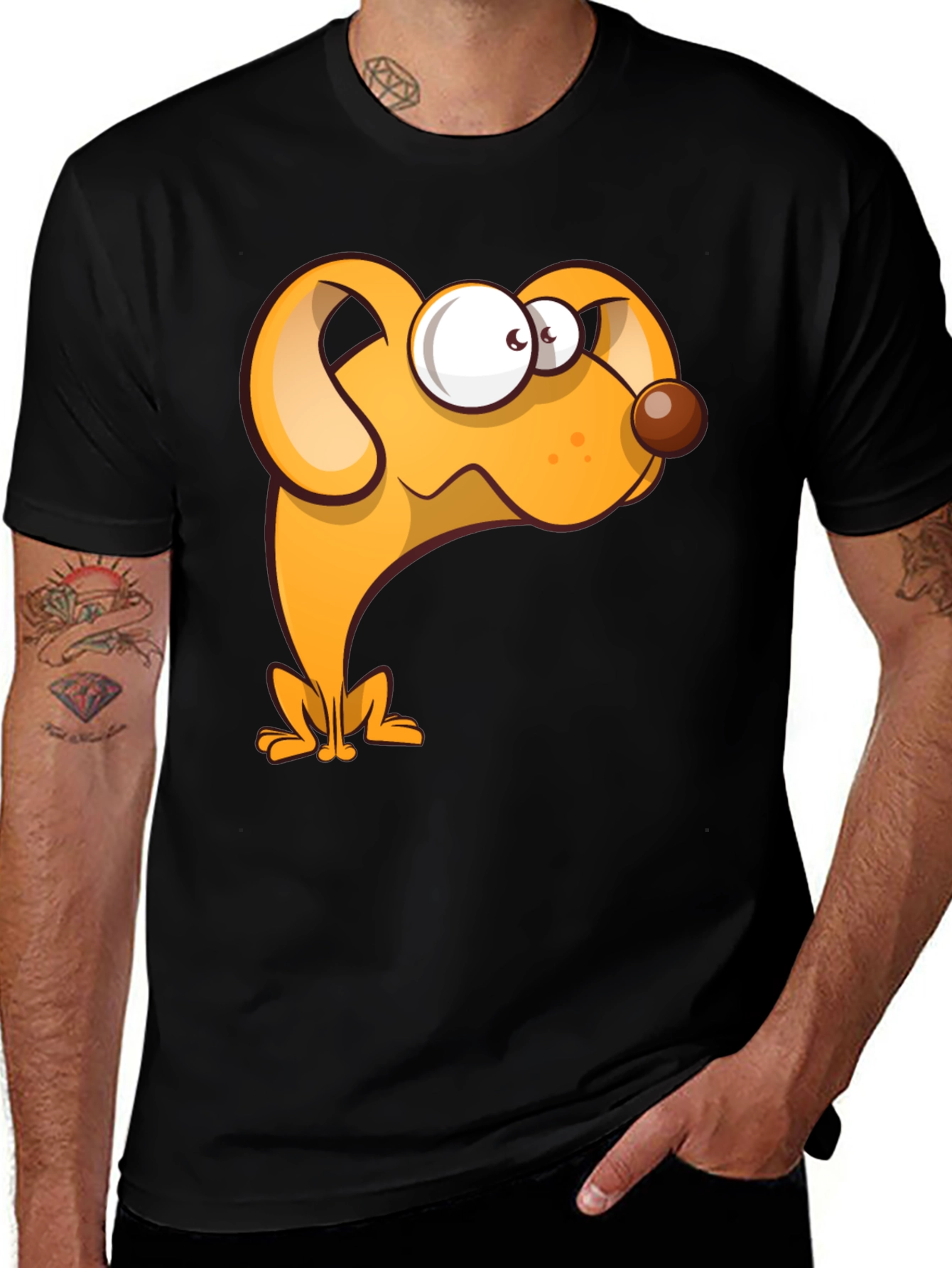 Funny Dog Cartoon Black T-Shirt