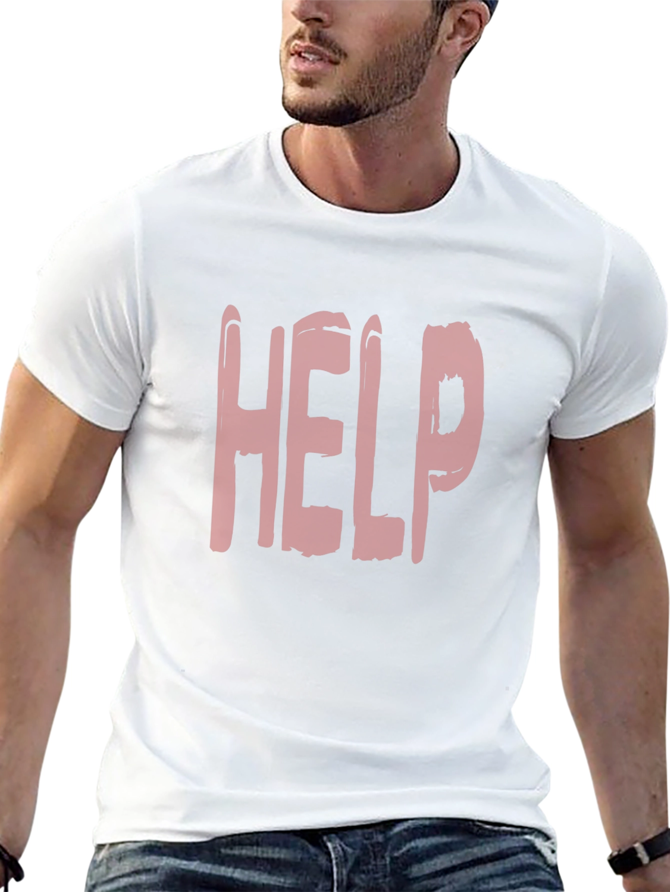 Distressed HELP Print Black T-Shirt