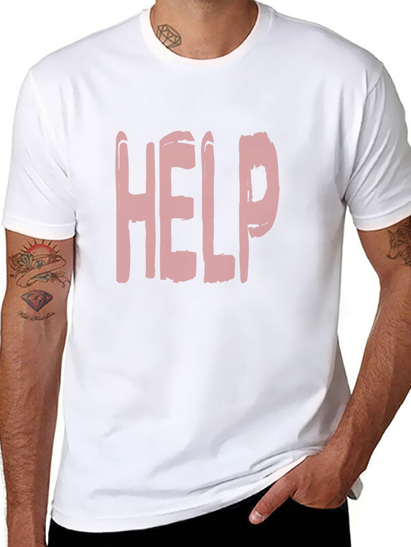 Distressed HELP Print Black T-Shirt
