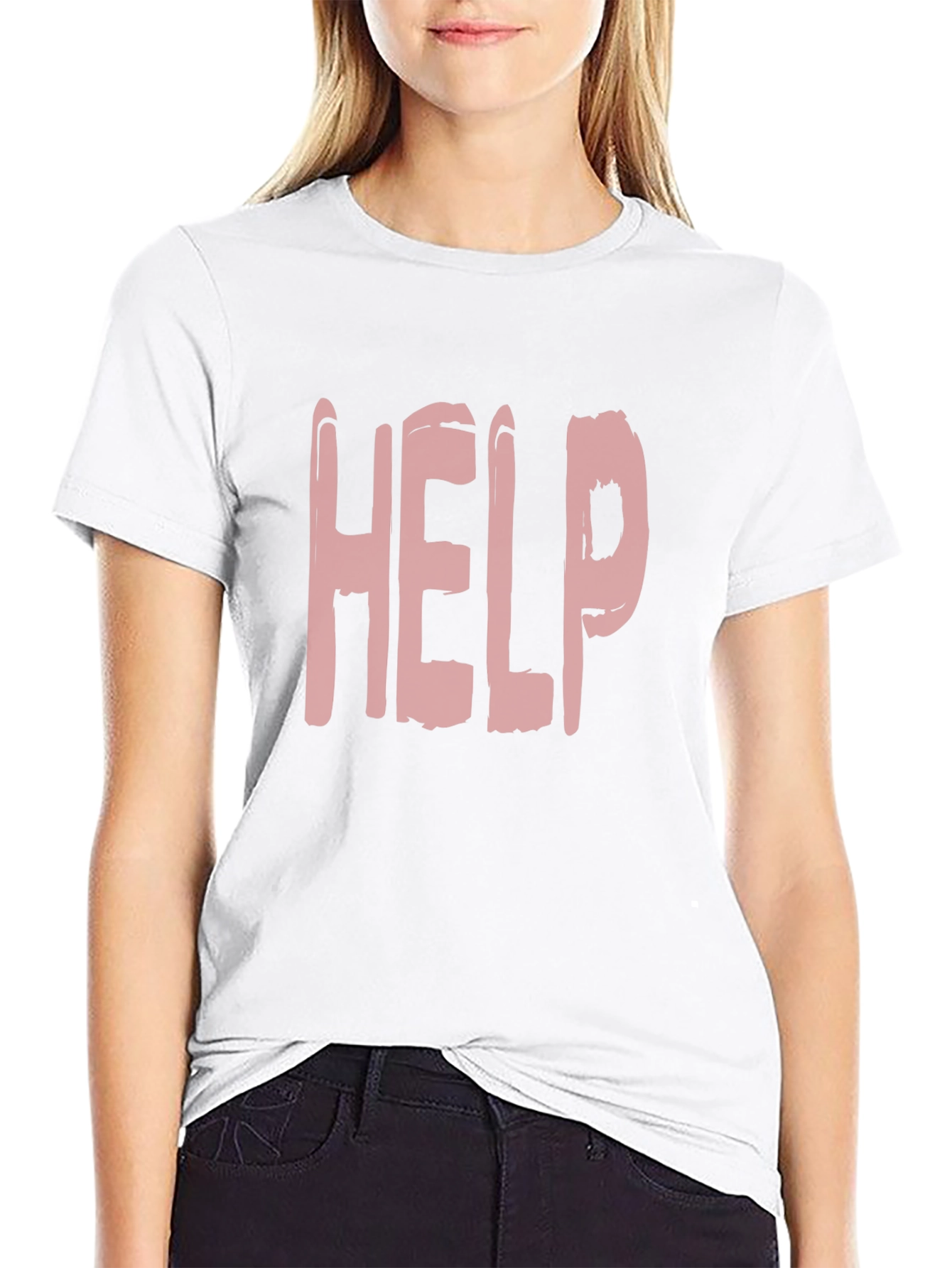 Distressed HELP Print Black T-Shirt