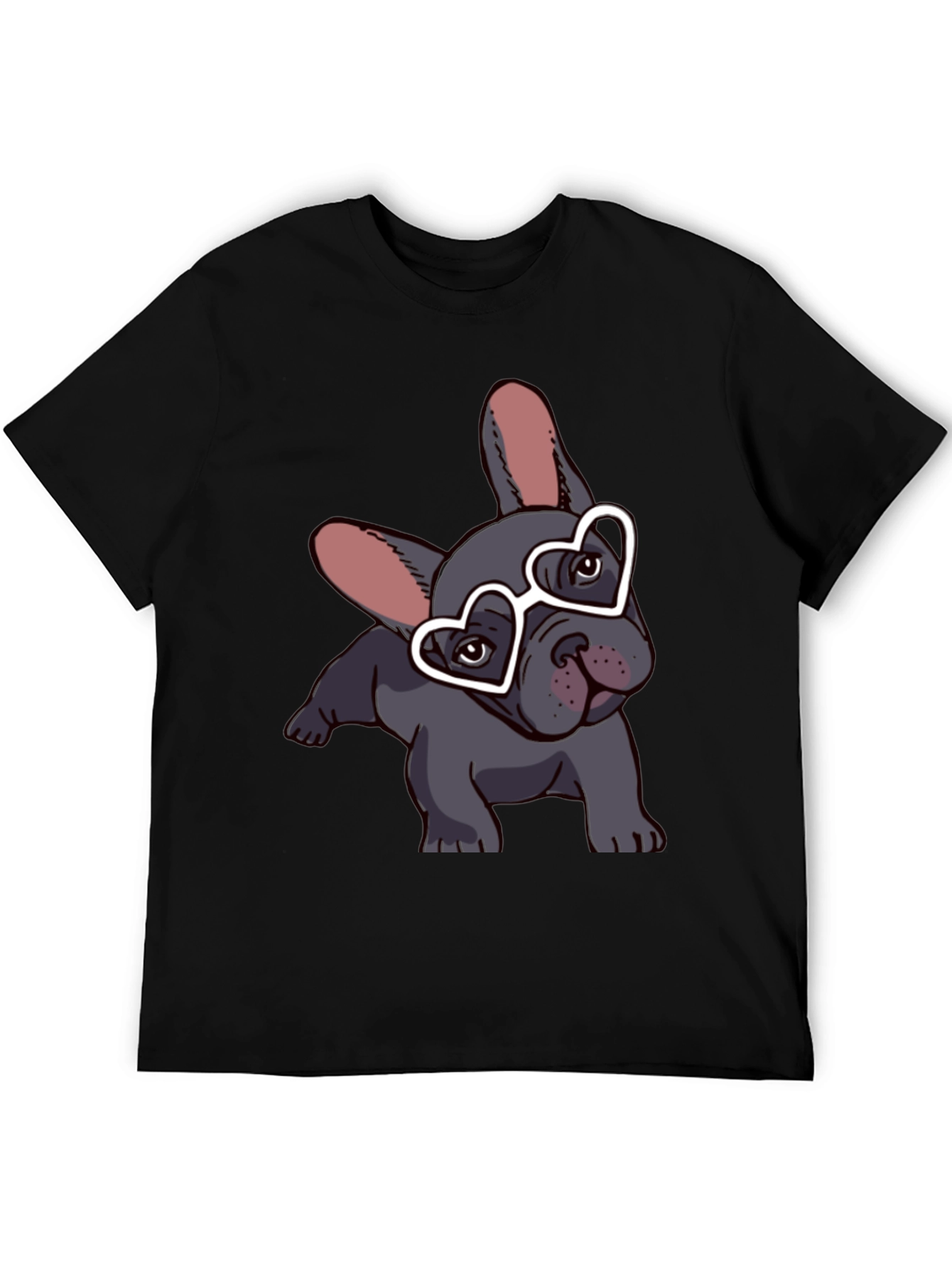 Dog with Heart Glasses Black T-Shirt