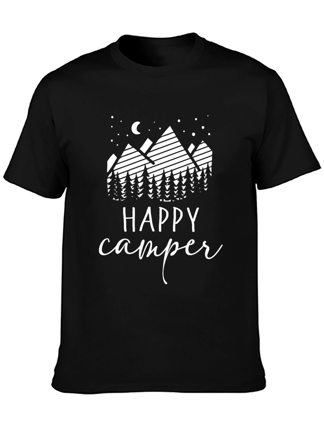 Happy Camper Graphic Tee - Black Cotton T-Shirt