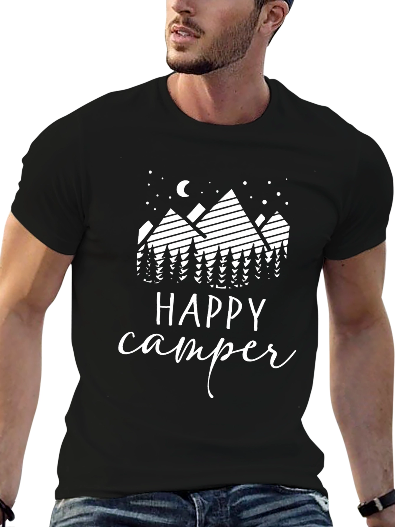 Happy Camper Graphic Tee - Black Cotton T-Shirt
