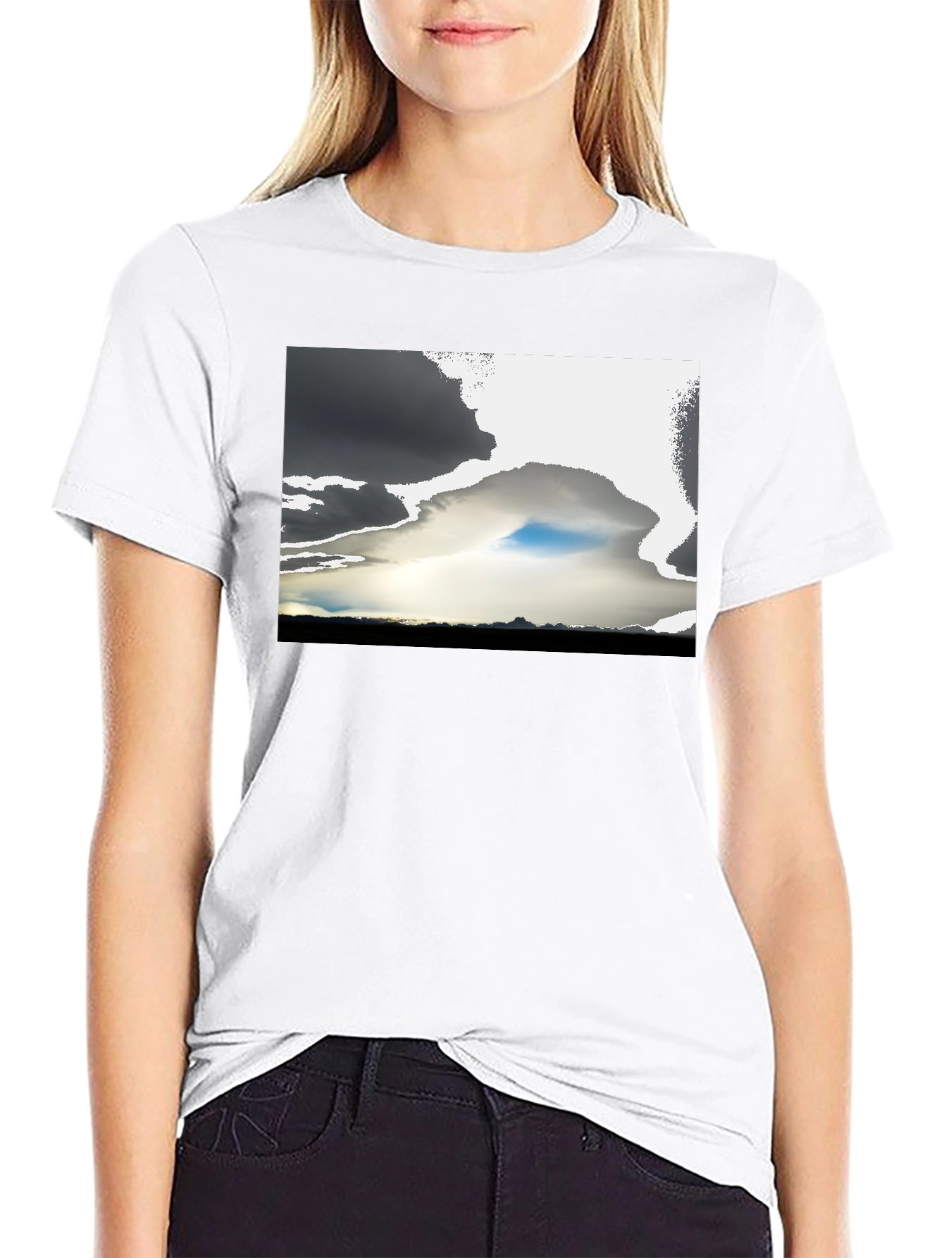 Dramatic Sky Graphic Tee - Black Cotton Blend