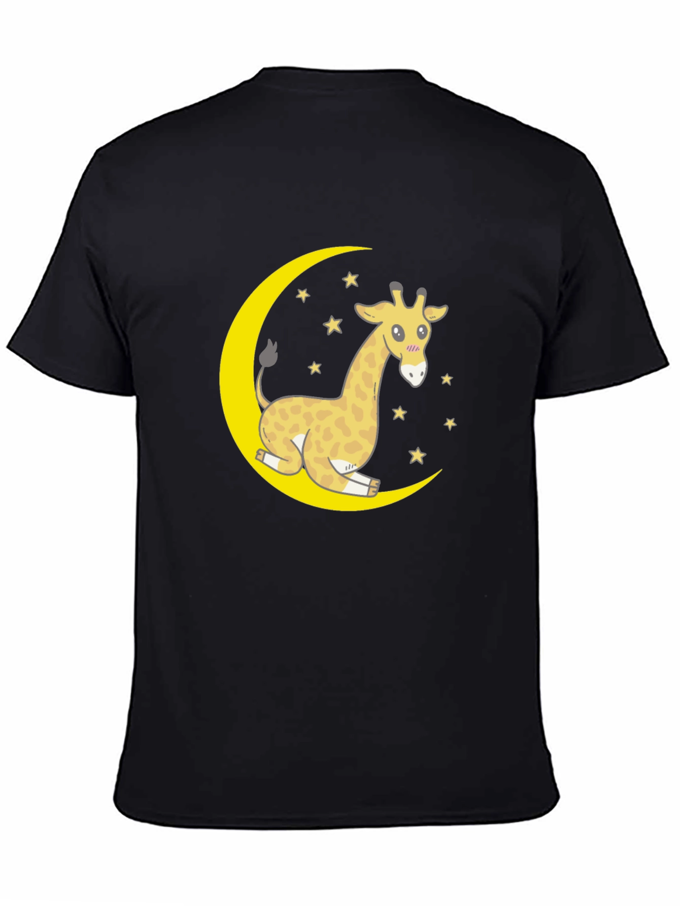 Cute Giraffe on Moon Graphic T-Shirt - Black